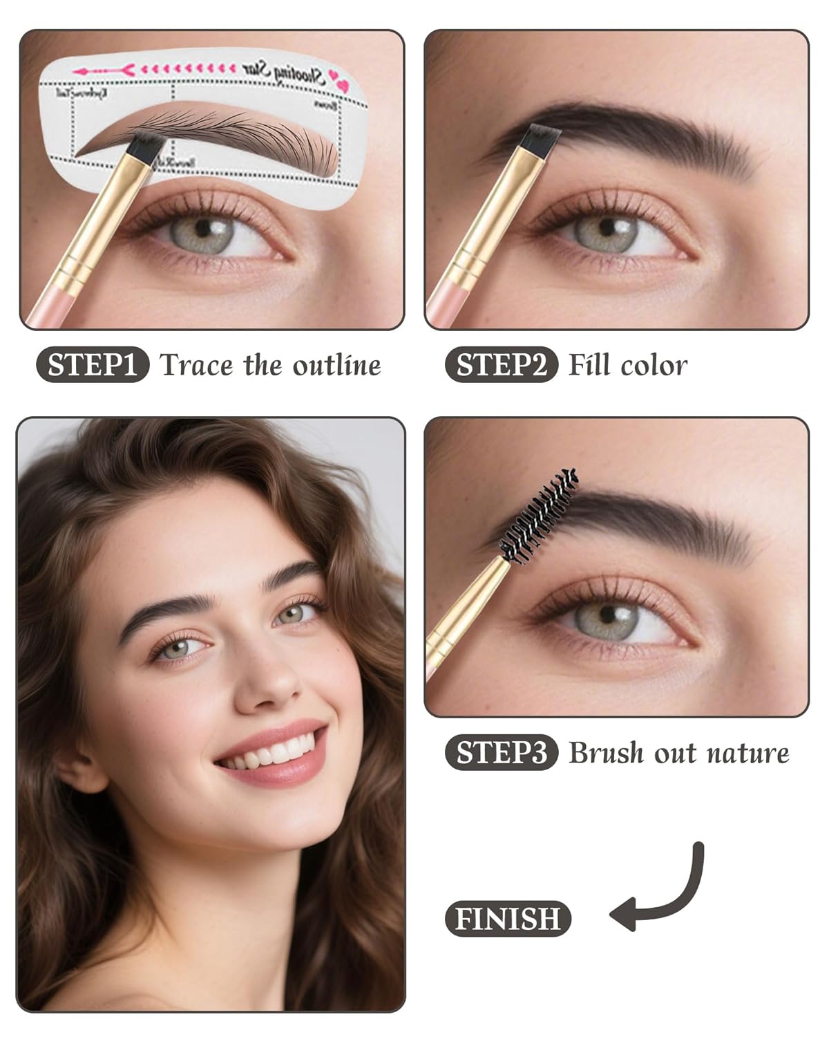 Waterproof Eyebrow Powder Kit - 3 Colors Long-Lasting Brow Powder Palette with Brush Razor & Stencil, Natural Tinting Powder for Women Sparse Brows | #03 Medium Brown, Dark Brown, Black
