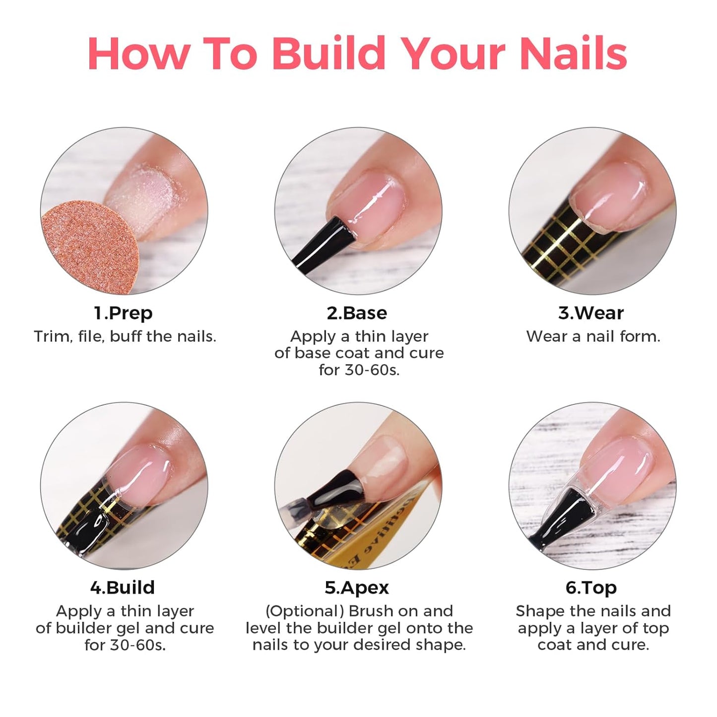 Builder Gel for Nails, 60g Creamy Amber Hard Gel for Nail Extension with 10 Nail Forms, Strengthener & Thickening, UV LED Lamp Cured Sculpture, Repair Broken Nails, Salon DIY Manicure Kit