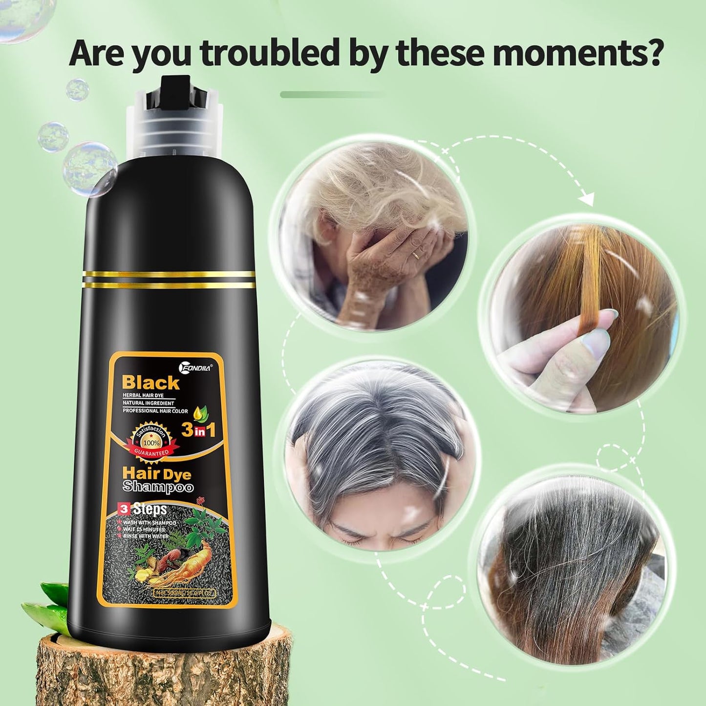 Leorx Black Hair Dye Shampoo, 16.9 Fl Oz - 3 In 1 Color For Gray Hair Instant Herbal Coloring For Women & Men - Ammonia Free