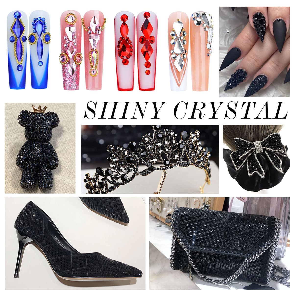 3000Pcs Black Crystal Rhinestones,Glass Flatback Rhinestones Mini Gemstones for Nail Face Makeup Art Crafts Clothes Decoration -(SS6,2.0mm,Black)