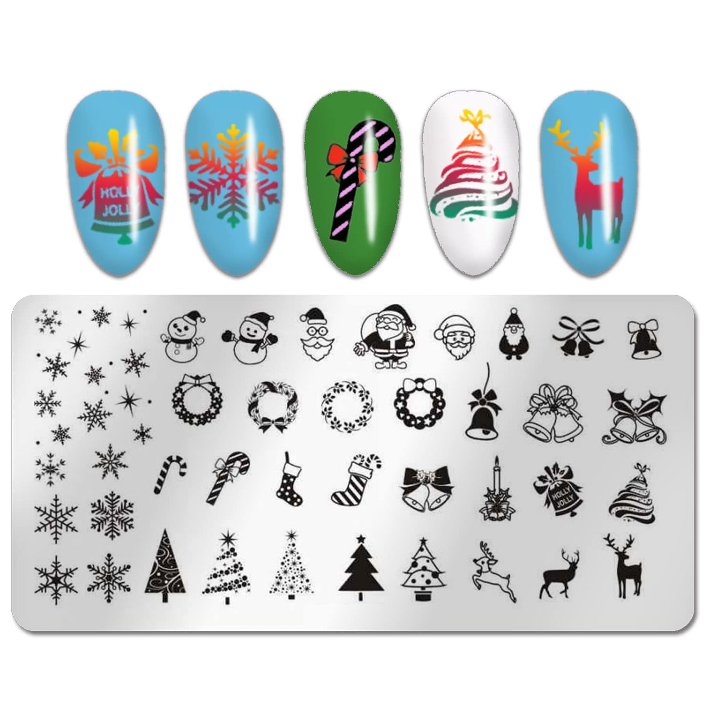 WOKOTO Christmas Nail Stamping Set - 6Pcs Plates With Santa Claus, Elk, Snowflakes Images - Art Templates and Tools for Holiday Manicure