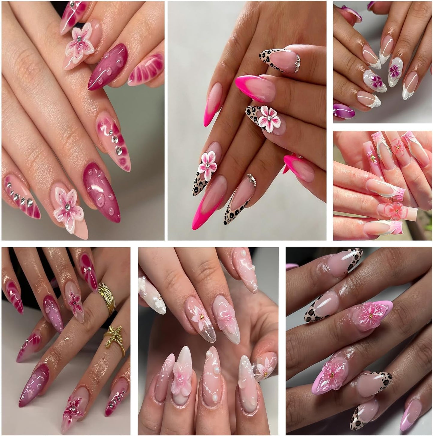 4 Sheets Flower Nail Art Stickers 3D Self-Adhesive Blossom Nails Sticker Spring Nail Art Decals Holographic Daisy Nails Decal Decoration for Women Colorful Flowers Manicure DIY Nail Supplies