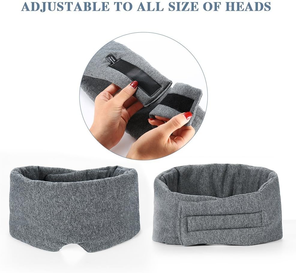 FRESHME Cotton Sleep Eye Mask for Women Men - 100% Blocking Light Travel Blindfold, Soft Zero Pressure Grey Eyes Cover with Adjustable Velcro Strap for Side Sleeper Night Sleeping, Work Nap and Yoga