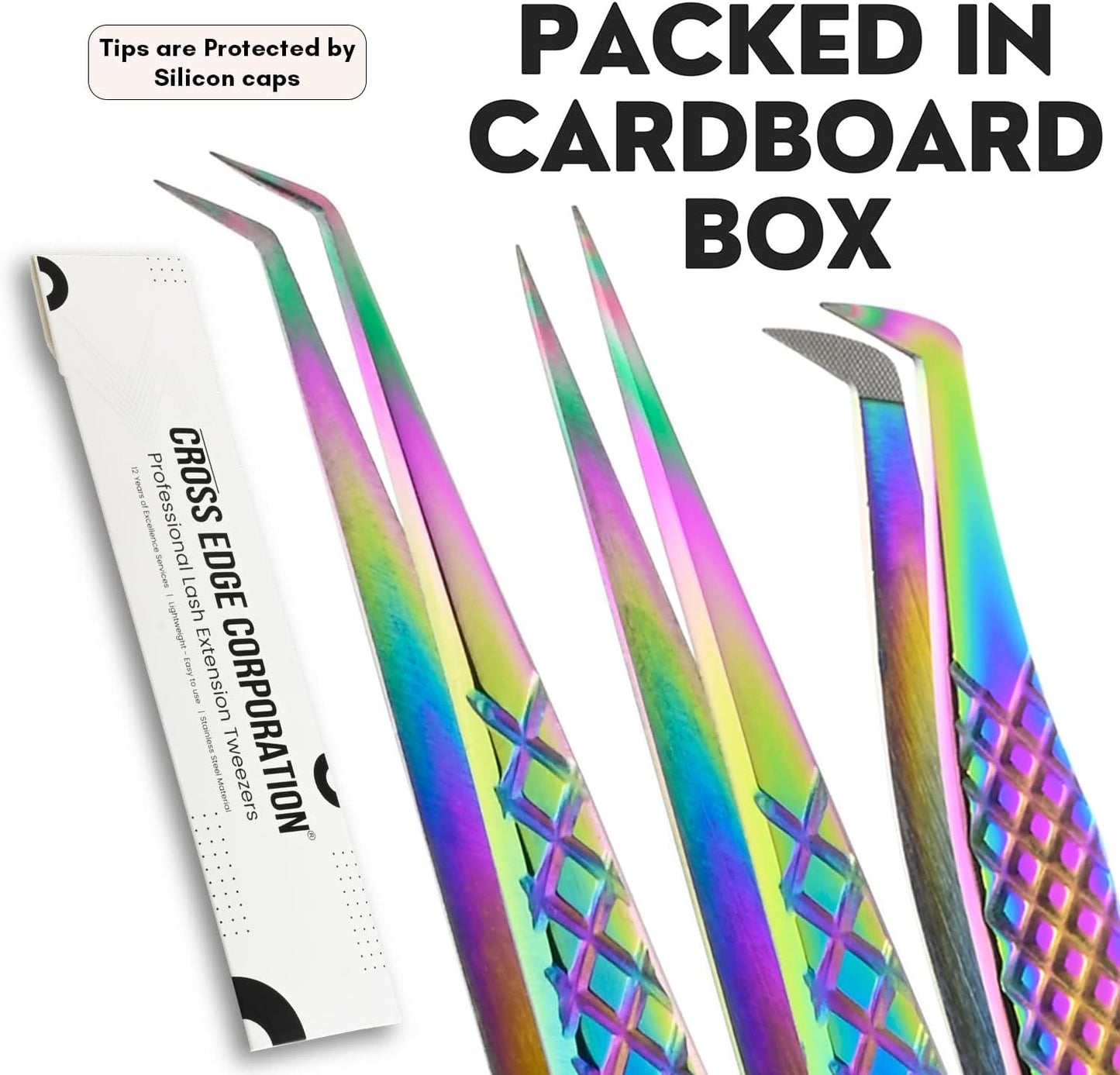 3pcs Fiber Tip Lash Tweezer Set – Boot Volume Eyelash Tweezer, Curved & Straight Isolation Tweezers for Eyelash Extensions, Stainless Steel, Non Slip Grip