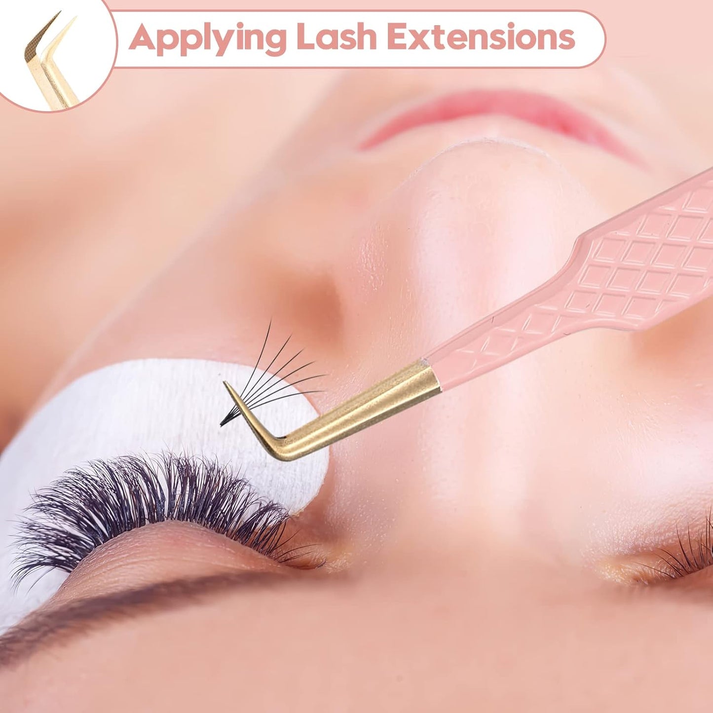 Ms.Queen Eyelash Tweezers for Extensions,Professional 3Pcs Fiber Tip L-Shaped Boot Volume Curved Lash Tweezers Set