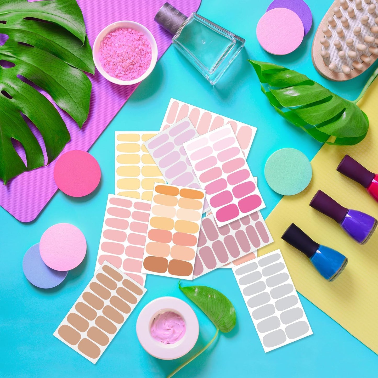 DANNEASY 16 Sheets Light Colour Nail Wraps for Women Gel Nail Polish Strips Solid Color Gel Nail Strips Self Adhesive Nail Polish Stickers Fingernail Sticker Nails with 1pc File, Cuticle Stick