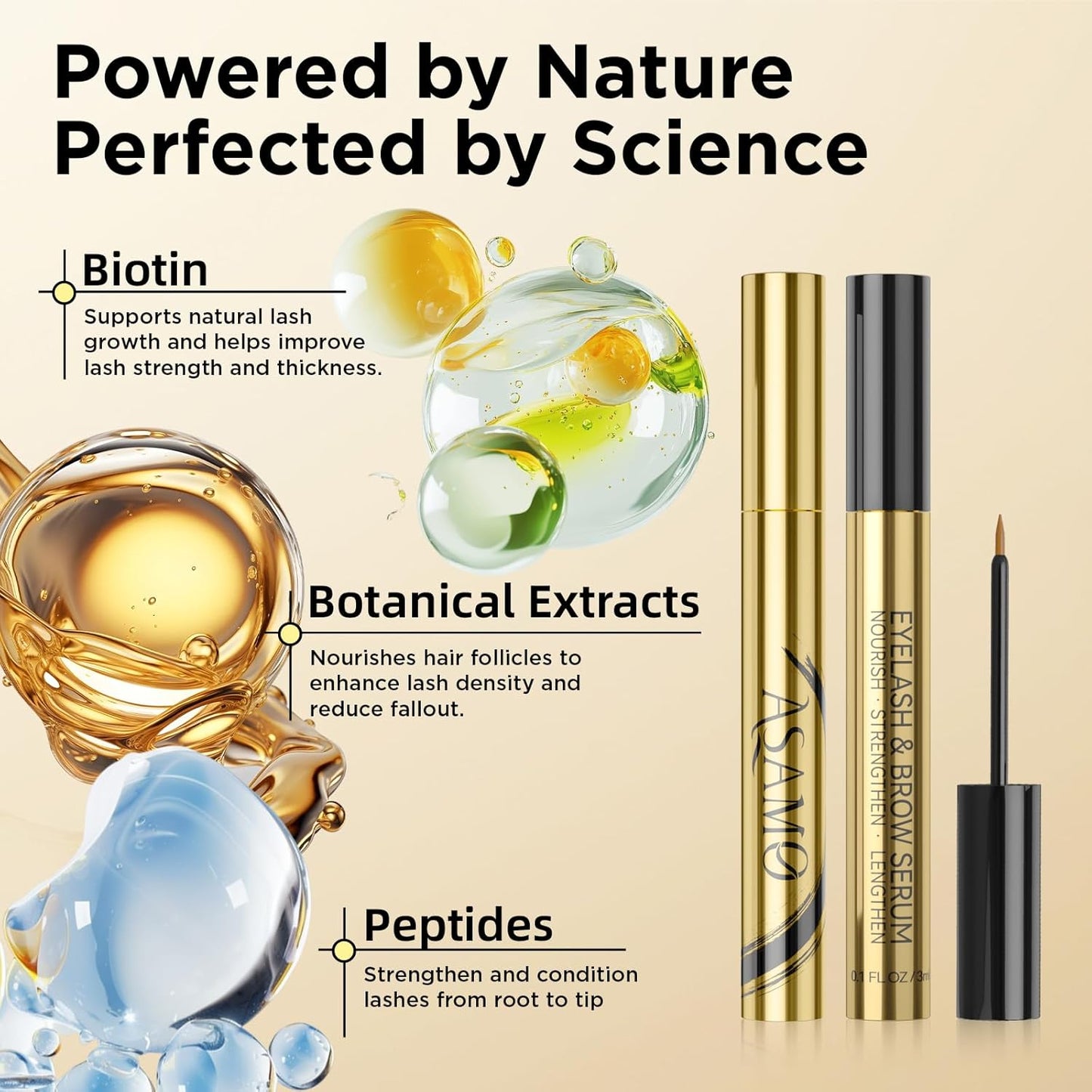 Eyelash & Eyebrow Growth Serum – 15 Plant Extracts for Longer, Denser & Fuller Lashes & Brows, Boosts Natural Hair Development,eyelash serum,Hypoallergenic Oil-Free,lash growth serum (Glossy Black)