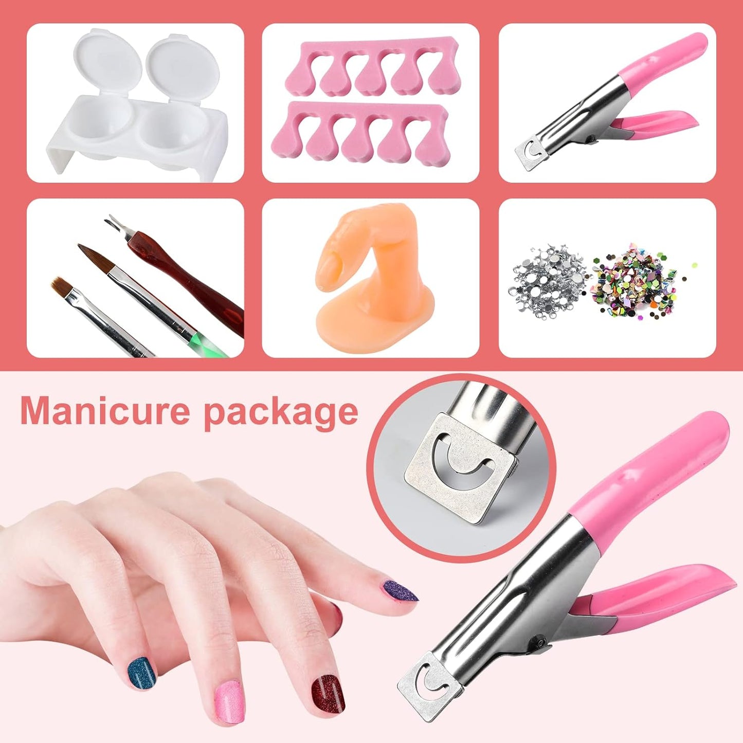 Acrylic Nail Kit with Everything - Nail Kit Set Beginners, Gel Nail Polish Kit with UV Light Acrylic Liquid Monomer Nail Art Decoration DIY Nail Art Tool Nail Supplies