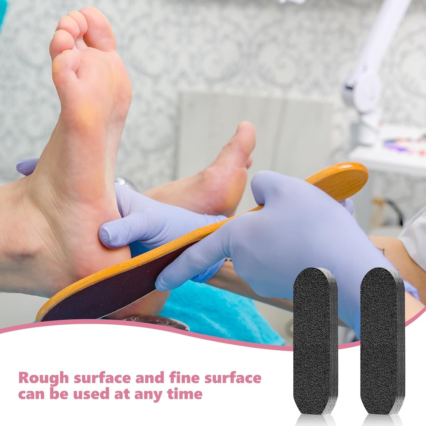 Flutesan 80 Pcs Stainless Steel Foot File Refills 100 Grit Replacement Pads Coarse Fine Pedicure File Refills Double Side Reusable Foot Rasp Pad with Removable Glue