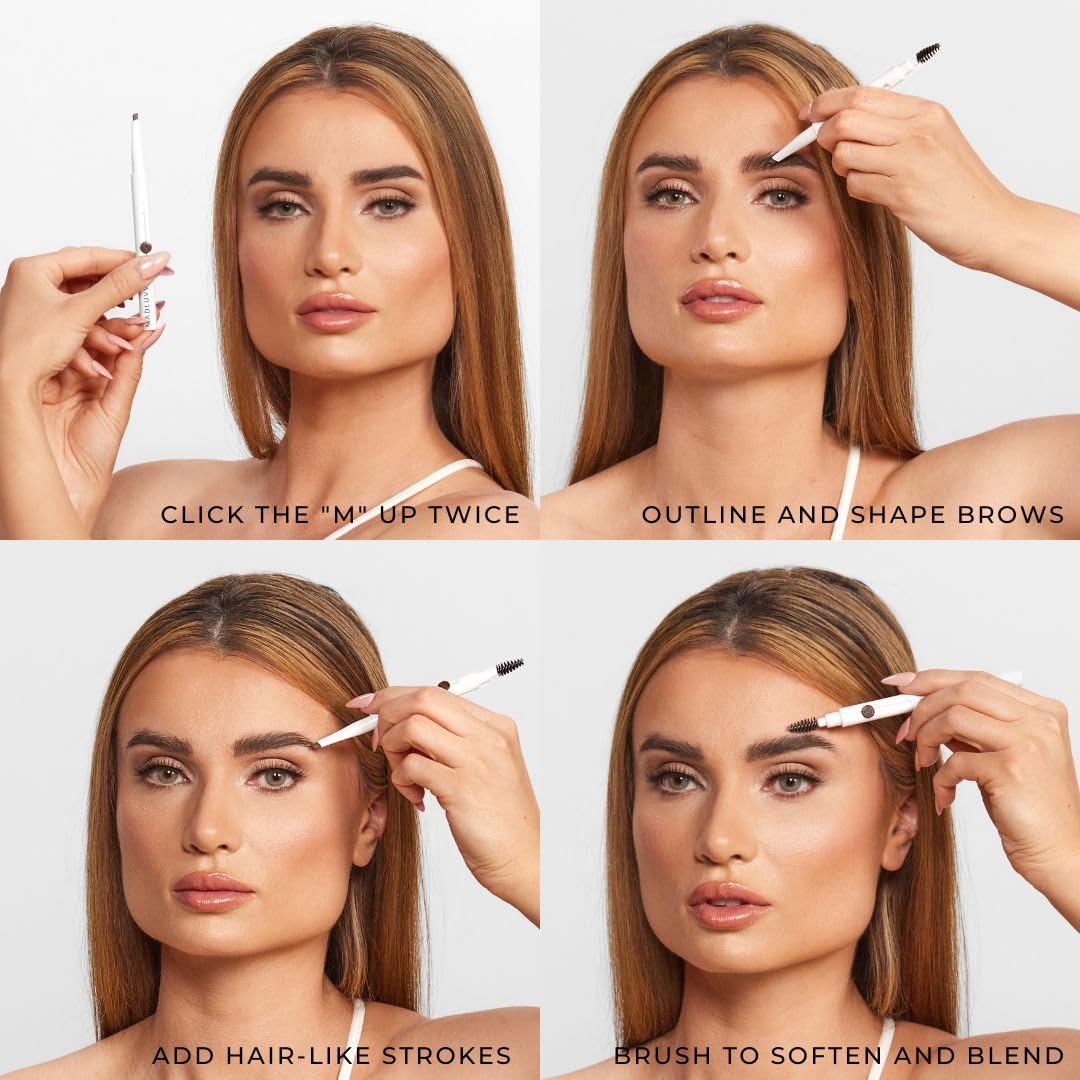 MADLUVV Exacto Brow Pencil for Flawless, Long Lasting, Realistic Brows with Dual-Ended Design Featuring Retractable Blade Tip for Precise Hair Like Detail and Blending Brush - Nearly Black