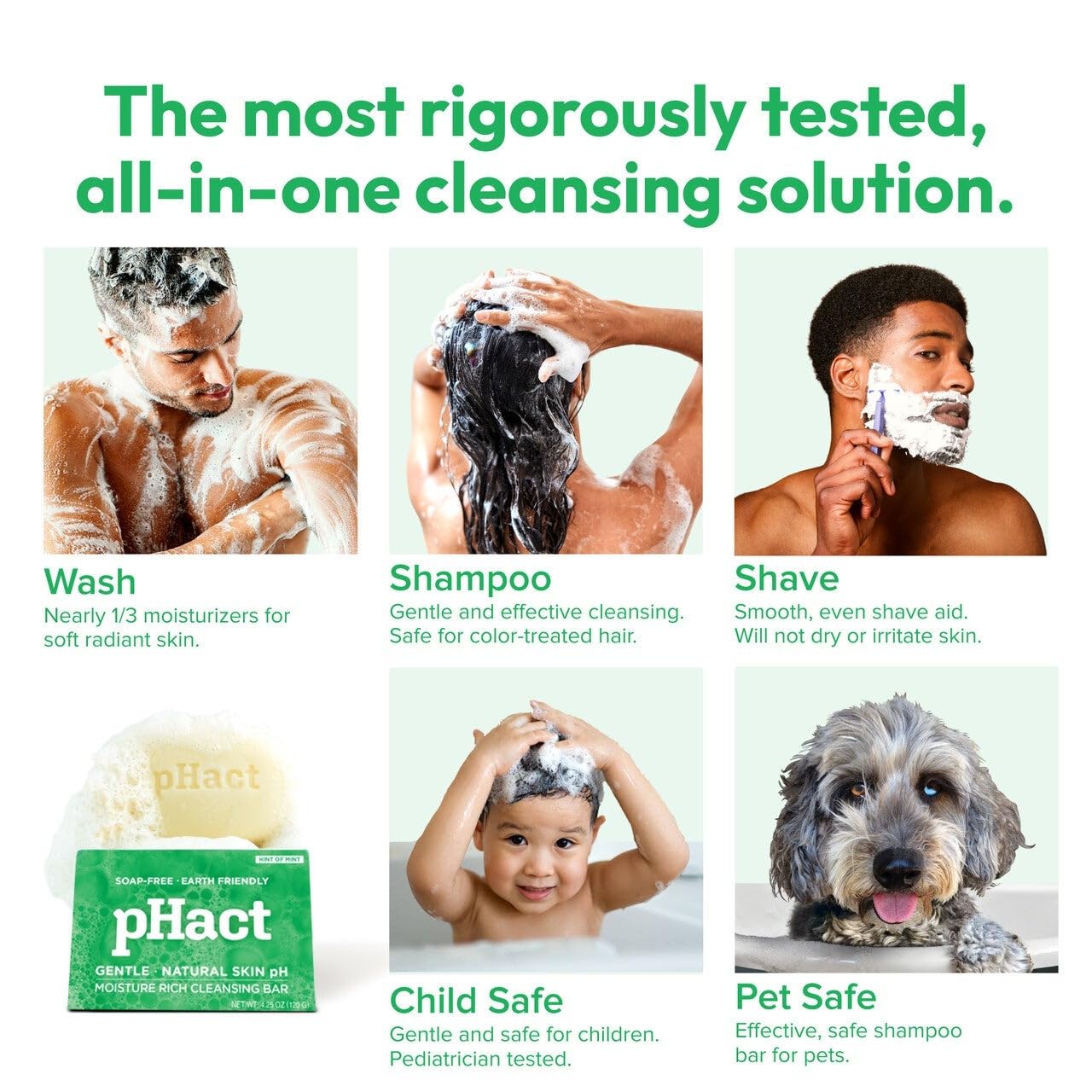 ANDREW LESSMAN pHact Moisture-Rich, Soap-Free Cleansing Bar Hint of Mint. Natural Skin pH. All Skin Types - Even Sensitive Skin. Hypoallergenic. Dermatologist Tested. 6 Pack 4.25 oz each