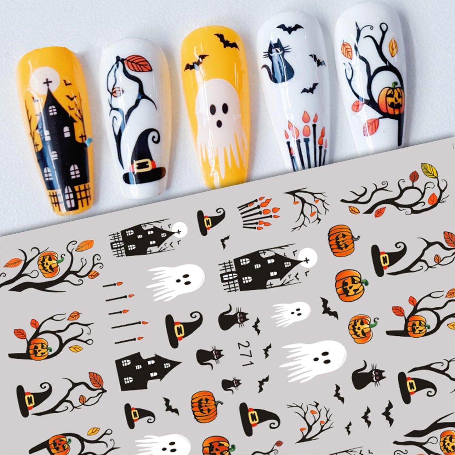 Halloween Nail Stickers for Nail Art Cute Ghost Pumpkin Bat Scary Anime 3D Self-Adhesive Nail Decals Nail Art Supplies Nails Design Manicure Stickers for Nails Decoration 6Sheets