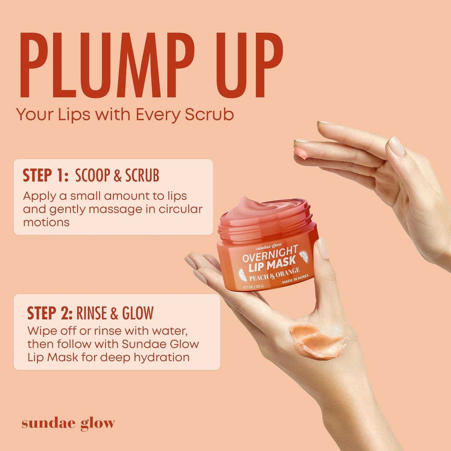 Peach & Orange Lip Mask - Dermatologist Tested, Anti-Aging, Korean Skin Care, Deep Hydration, Overnight Lip Repair - Vegan, Clean Beauty, 95% Natural, Cruelty-Free - 1 Pack