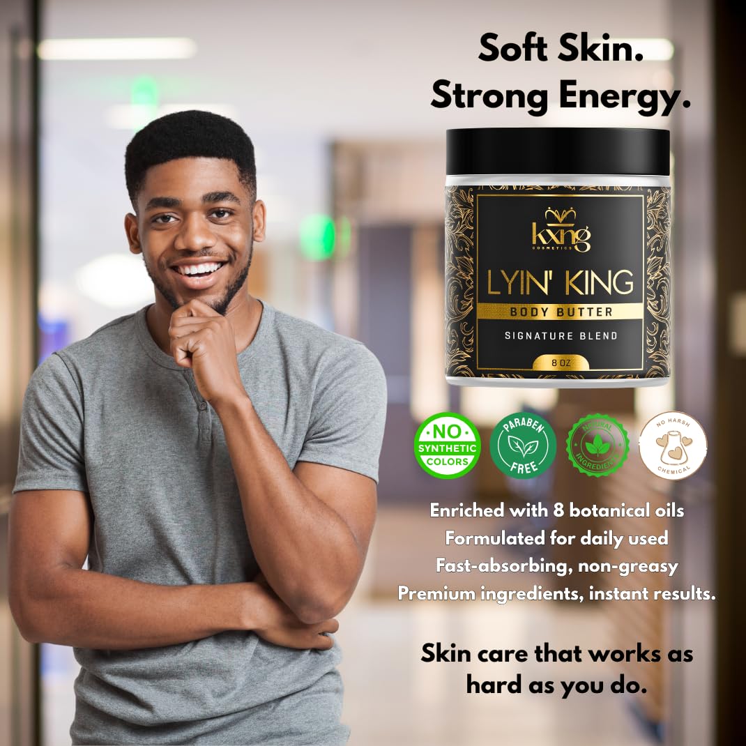 KXNG Cosmetics, Body Butter, Organic Skin Care for Men and Women, Body Moisturizer Lotions and Creams, Raw Shea Butter, Cocoa Butter, Mango, Coconut Oil, Hand, Foot, All Skin Types (Lyin' King XL)