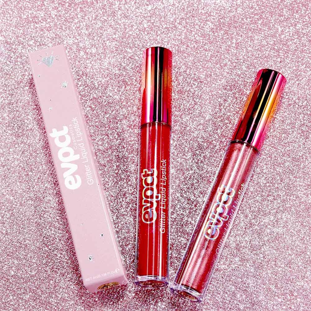 evpct 2Pcs Wine Red Plum Red Matte to Glitter Liquid Lipstick Set Kit for Women Long Lasting Glossy Metallic Shimmer Sparkle Lipstick Lip Gloss 6+15