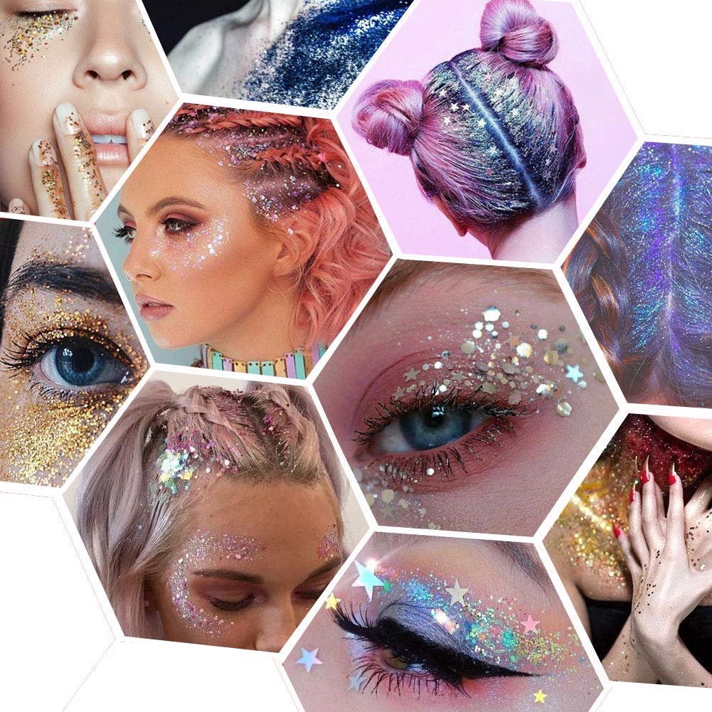 evpct 15 Color Shimmer Glitter Sparkle Glittery Eyeshadow Makeup Palette Pallet Glitter for Girl Pink Silver Red Rose Green Sparkling Sparkly Glitter Gel Pigment Eyeshadow Face Paint Makeup Palette