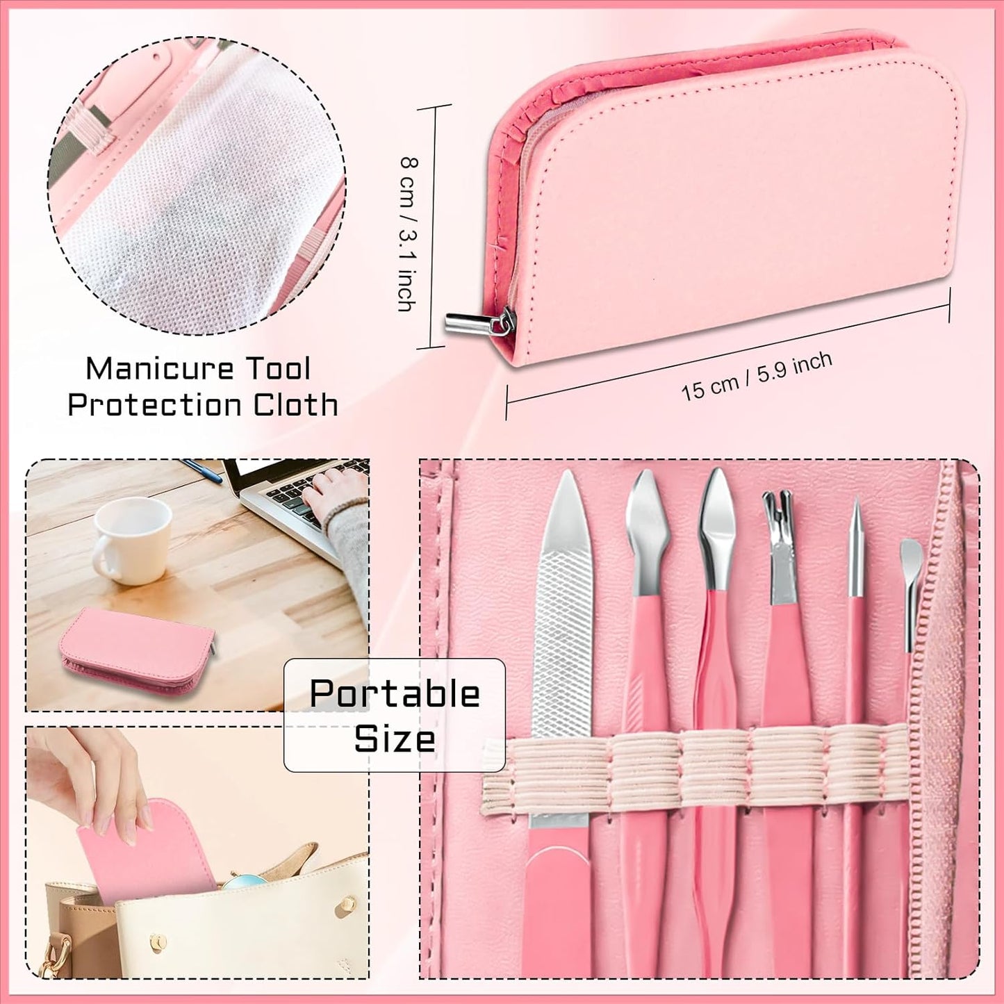 BLESWIN Manicure Pedicure Set, 12 Pcs Nail Care Kit for Women, Mens Nail Grooming Kit, Manicure & Pedicure Tools & Accessories, Pink Nail Kit Manicure Set Luxury Leather Case for Home Salon Use