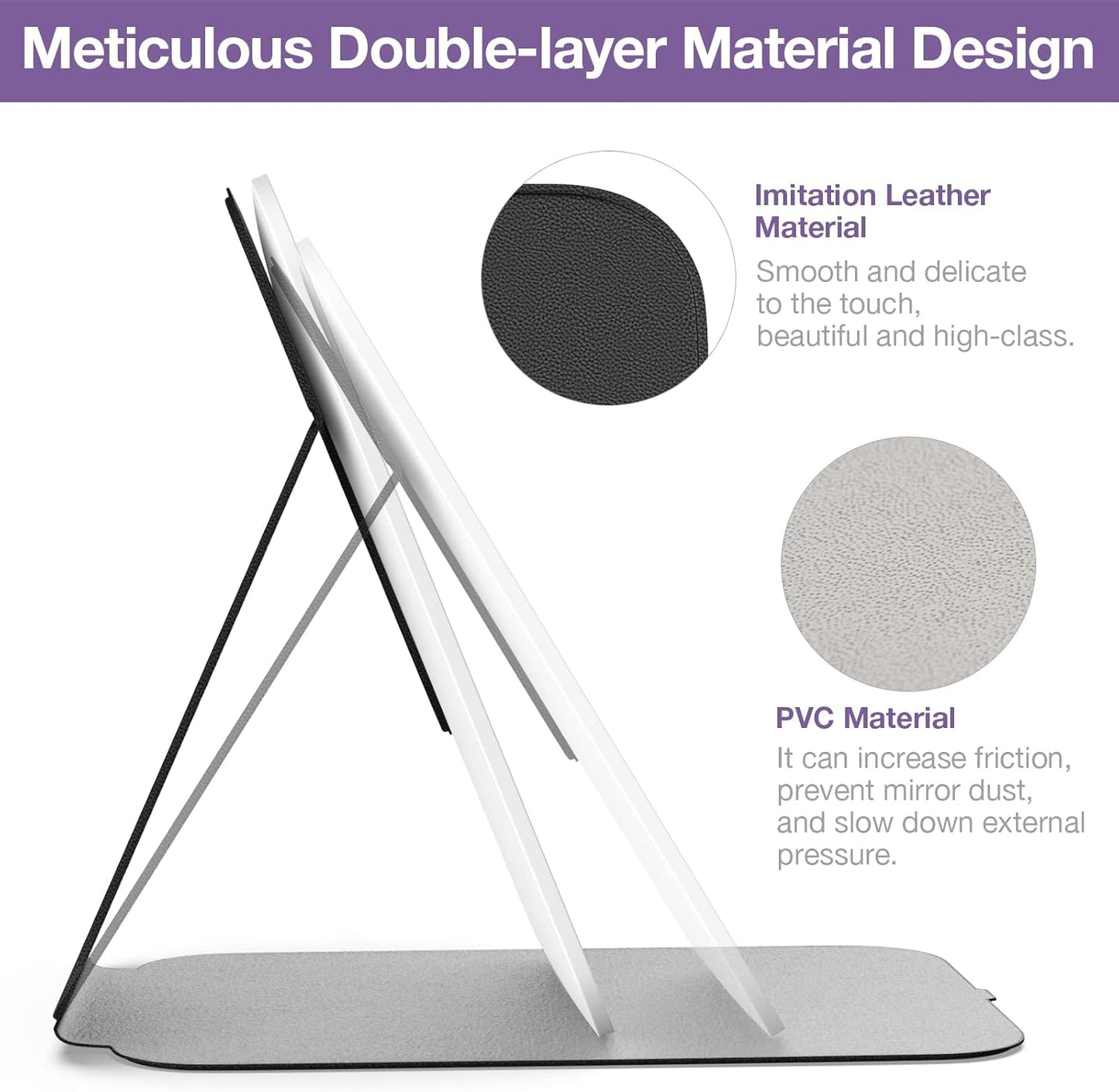 Kintion Travel Makeup Mirror, Portable LED Lighted Makeup Mirror, 360° Rotation Touch Screen Vanity Mirror, 60 LEDs, 3-Color Dimmable Lighting, Rechargeable Tabletop Folding Cosmetic Mirror, Black