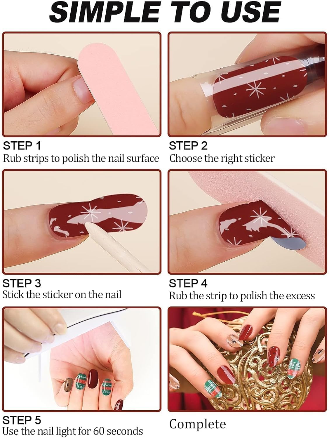 EBANKU 20PCS Christmas Semi-Cured Gel Nail Polish Strips, Snowflake Christmas Trees Adhesive Gel Nail Art Sticker, Waterproof Gel Nail Wrap Stickers with Nail File and Stick(UV/LED Lamp Required)