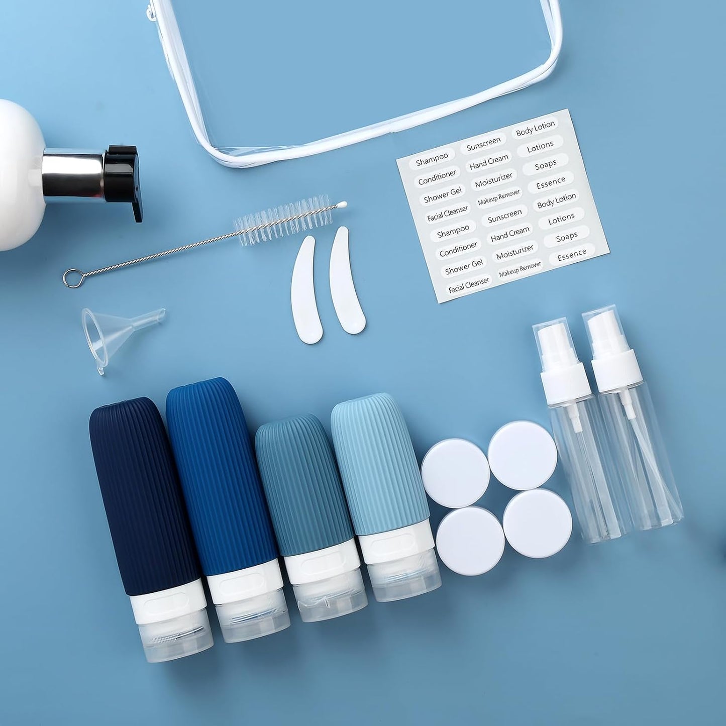 16 Pack Travel Bottles Set, TSA Approved Leak Proof Silicone Squeezable Containers for Toiletries, Refillable Travel Accessories for Conditioner, Shampoo, Lotion & Body Wash Accessories