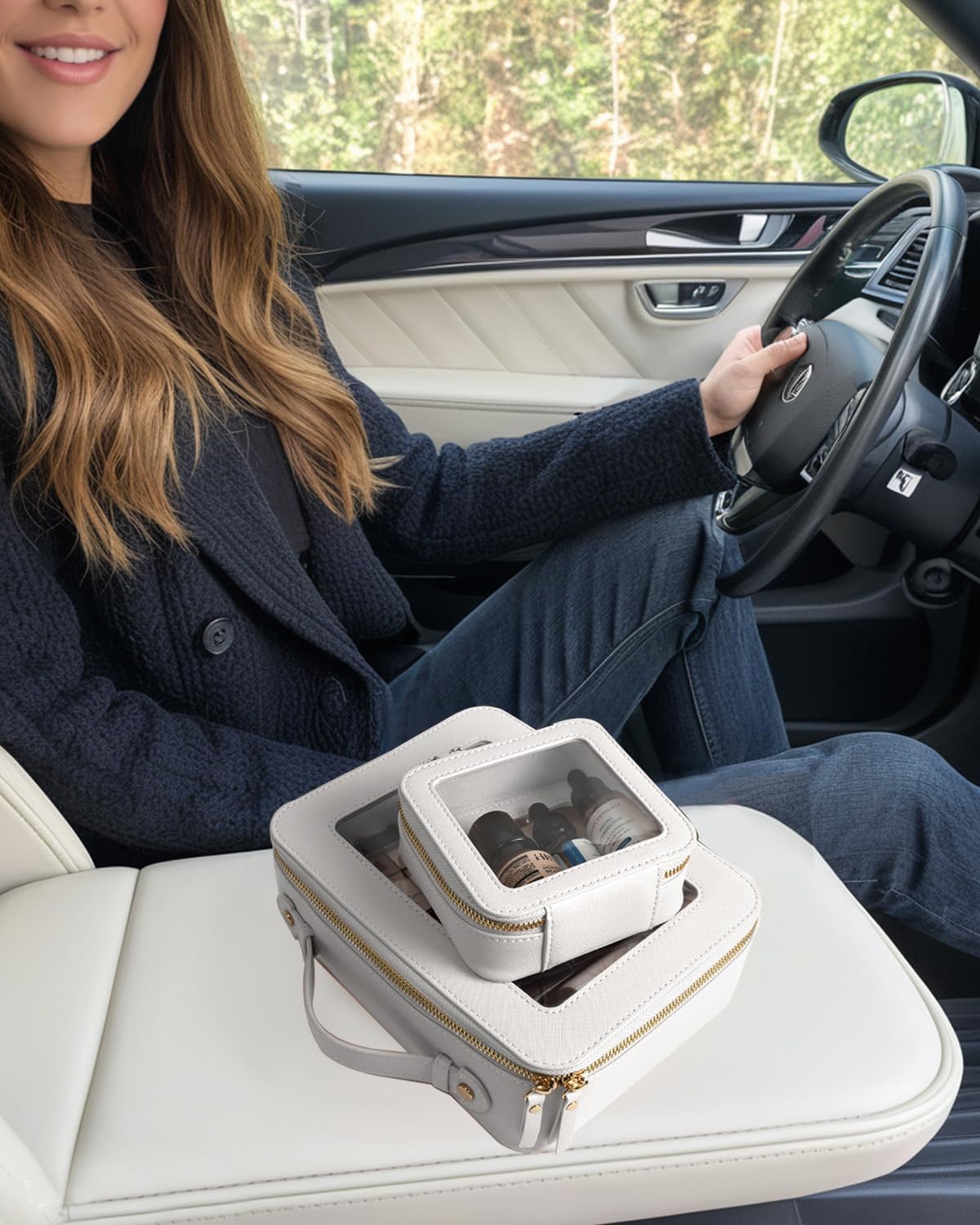 Clear Makeup Bag Small, TSA Approved Portable Toiletry Bag with Zipper Cosmetic Travel Bag Makeup Organizer Case Mini Makeup Pouch for Purse Car Organizer Bag for Women Men