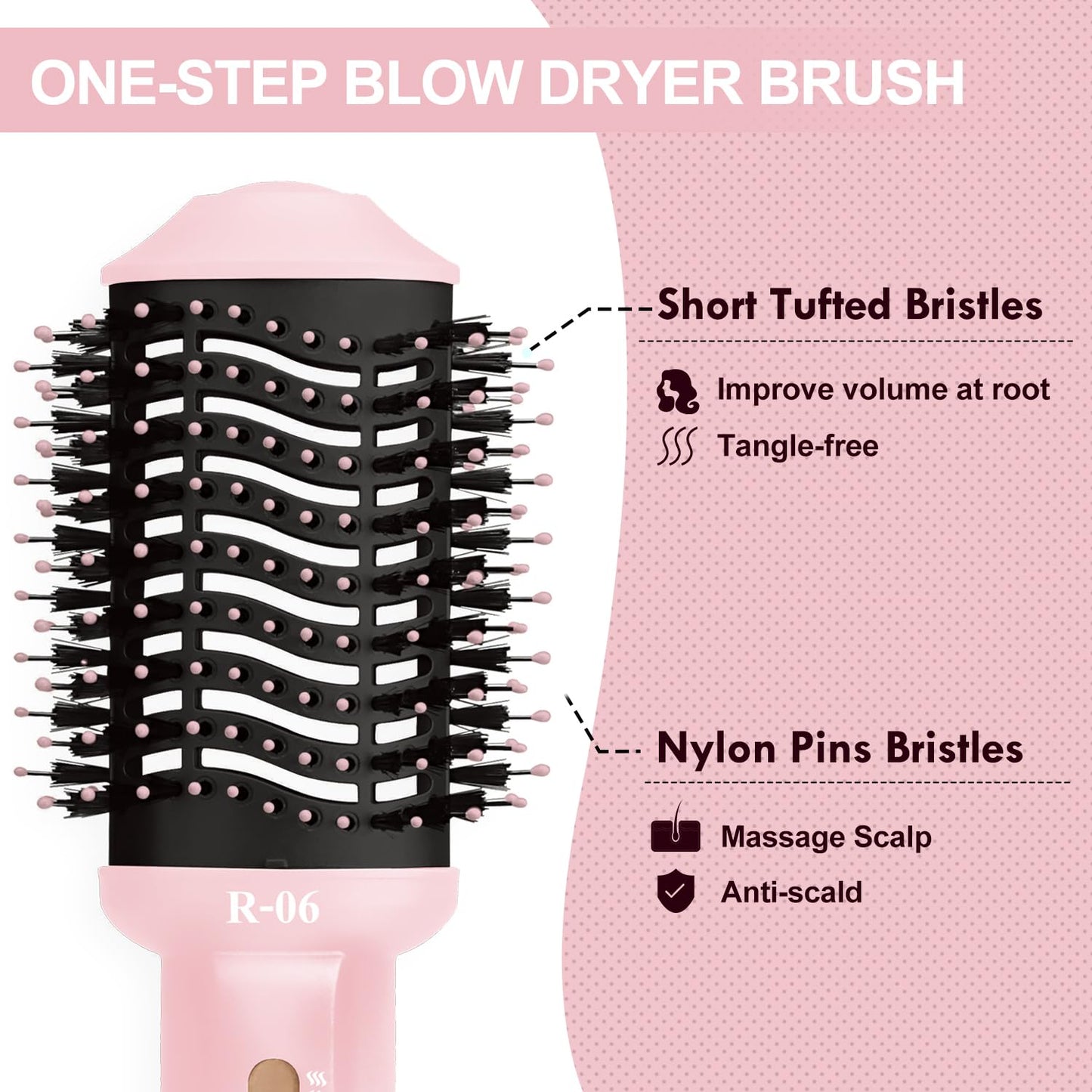Hair Dryer Brush Blow Dryer in One, 4 in 1 Hair Dryer and Styler Volumizer with Oval Barrel, Professional Salon Hot Air Brush for All Hair Types, Bright Pink