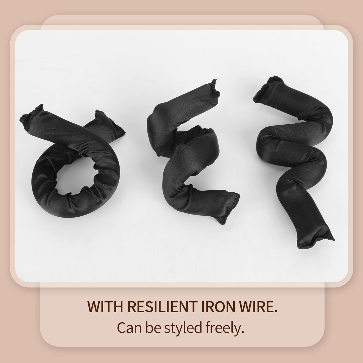 Black Satin Covered Heatless Overnight Curling Rods for Curls and Straight Short Hair - 6Pcs