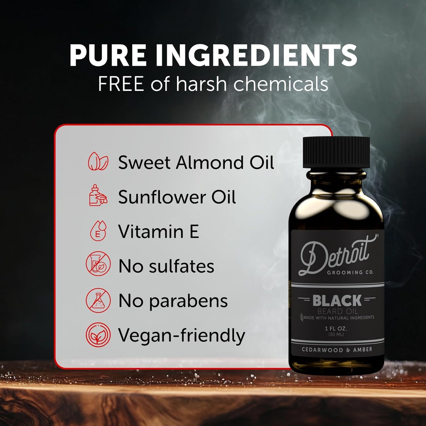 Detroit Grooming Beard Oil | Hydrating & Nourishing Formula with Vitamin | Cedarwood & Amber • Black (1 oz)