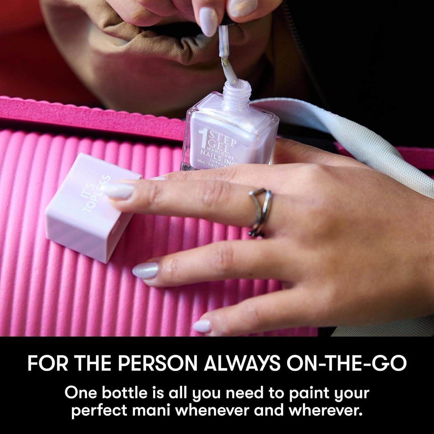 Nails Inc It's Topless Gel-Like Nail Polish, 4-in-1 Base Coat, Treatment, Color & Top Coat, Long Lasting, Strong, Chip Free Nails, Glossy Salon Quality Manicure, Air Dry Nail Polish, Megan, 0.47 Fl Oz