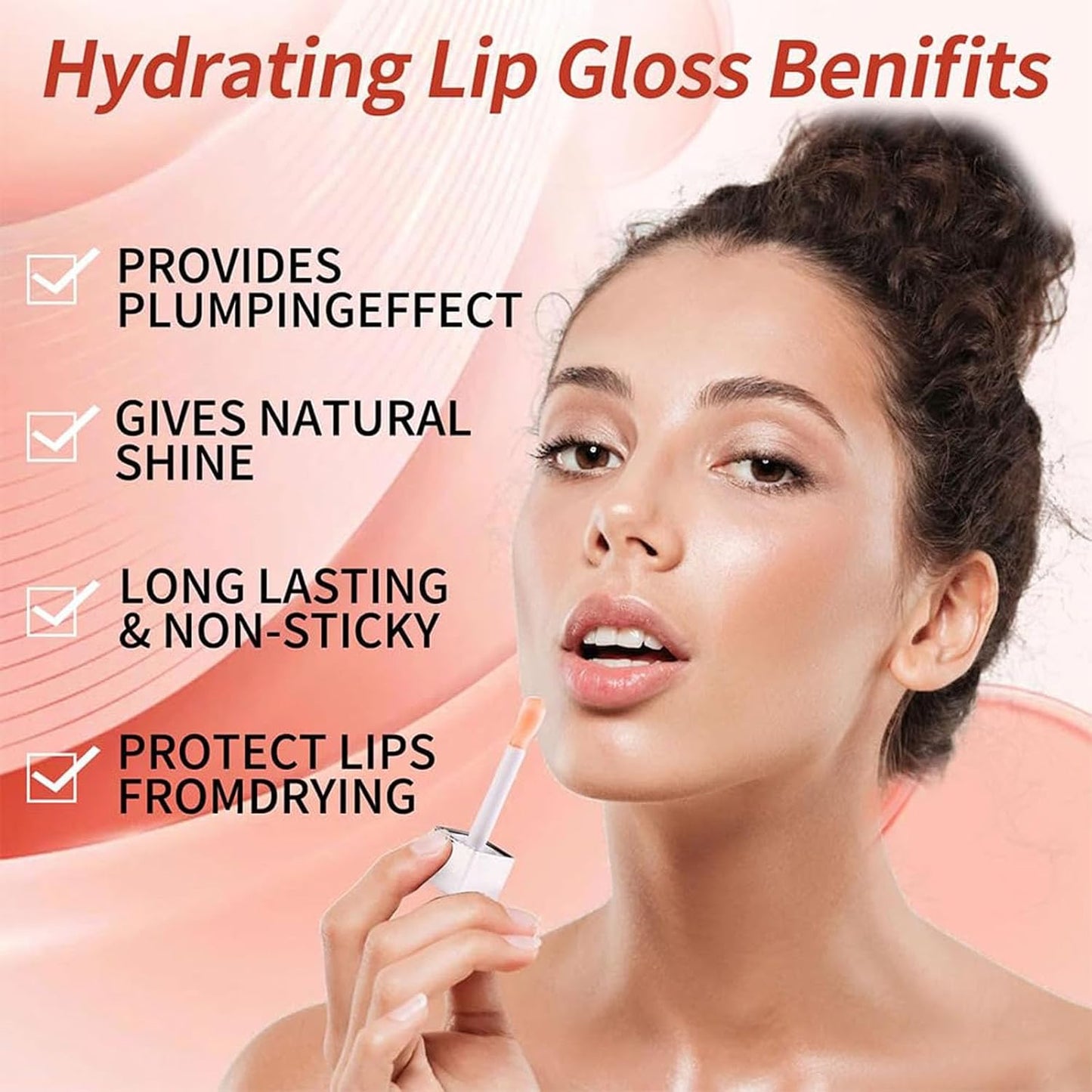 Hydrating Lip Glow Oil, Lip Oil Gloss Transparent Toot Tinted Nourishing Long Lasting Repairing Lightening Lip Lines (PINK) 0.2 OZ