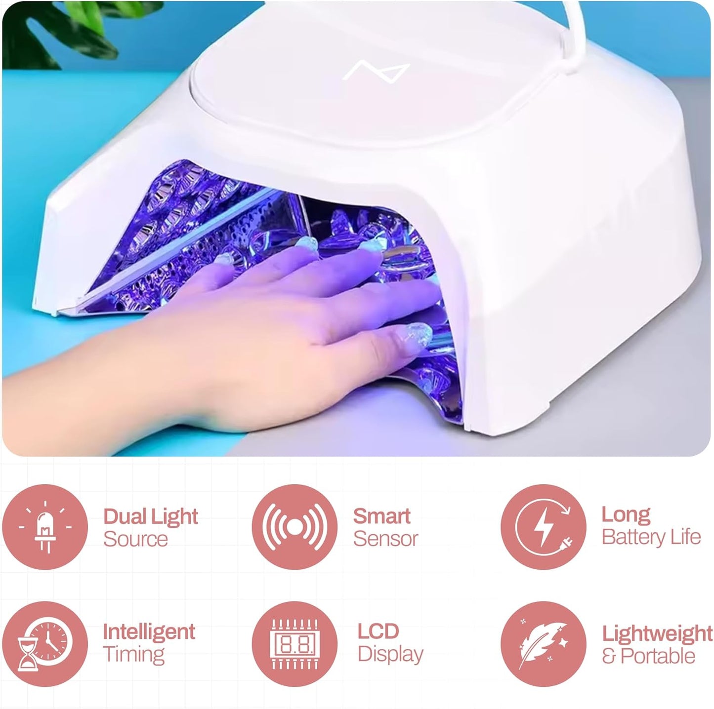 M - GlowPro Professional Hybrid 86W Wireless Rechargeable UV LED Nail Curing Lamp Cordless Nail Dryer for Gel Nails, Manicure, Pedicure (Black & White)
