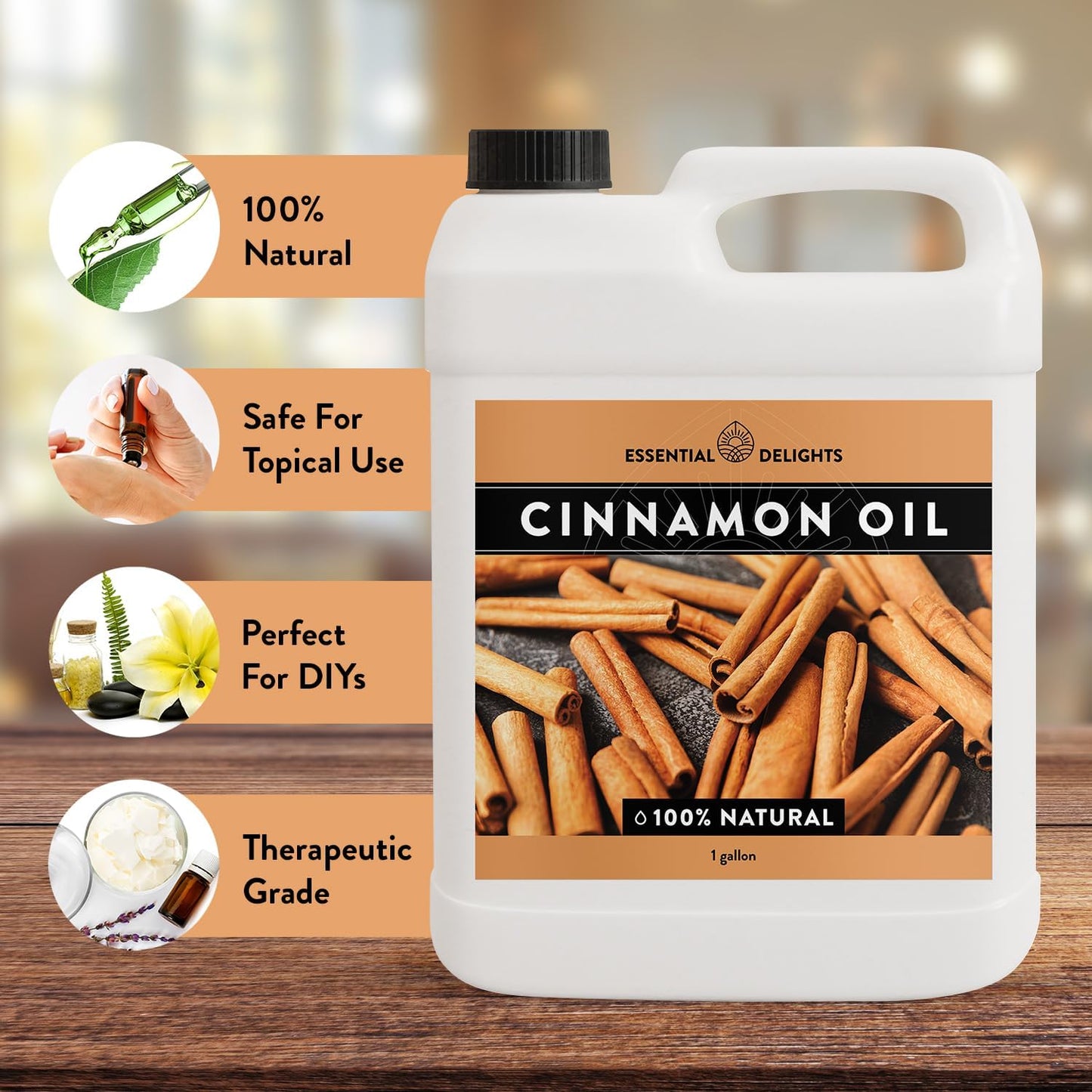 Cinnamon Essential Oil by Essential Delights - Premium Grade Essential Oil | for Aromatherapy, Soaps, & Candles | Vegan & Cruelty Free, 128 Fl.Oz., Bulk Size
