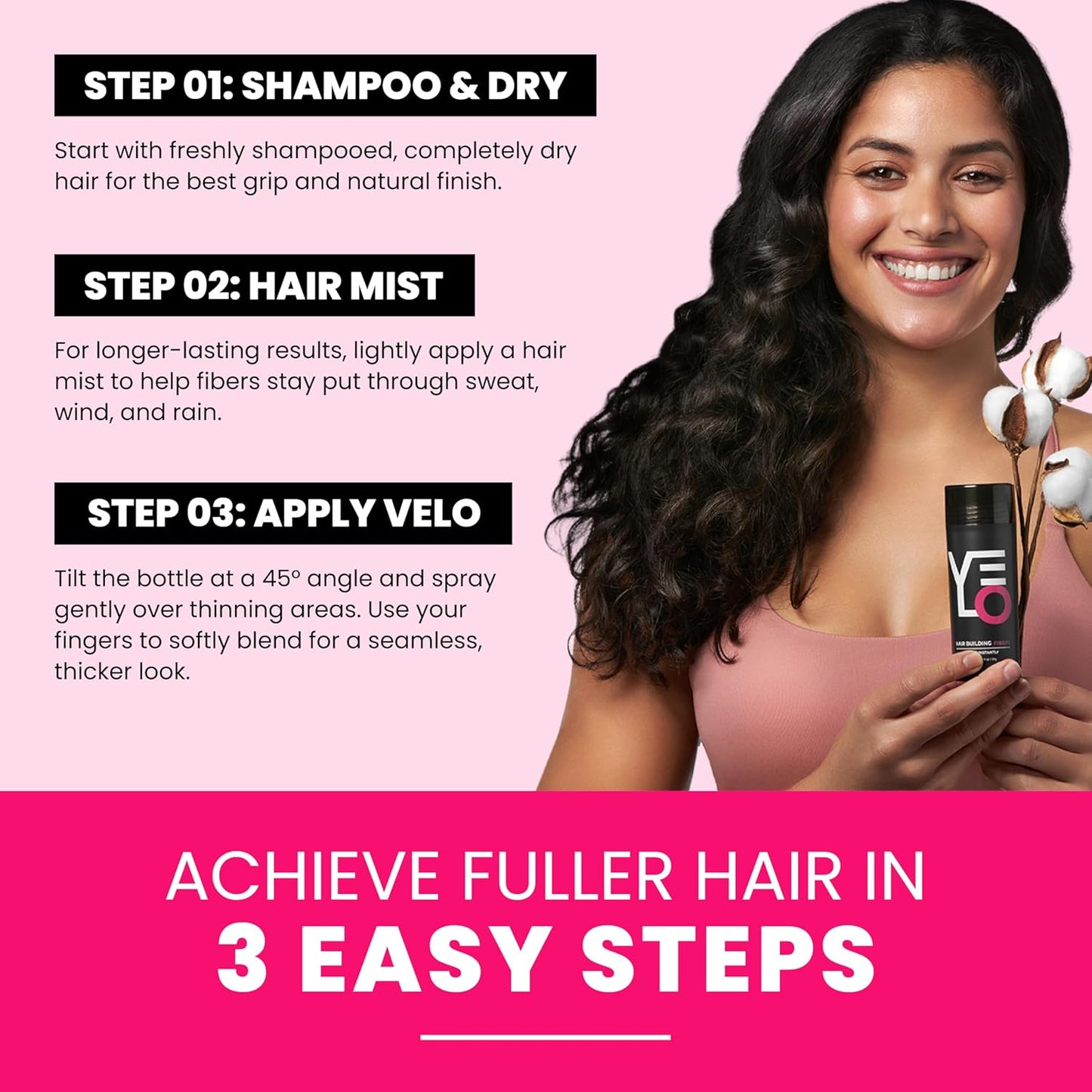 VELO Hair Building Fibers for Thinning Hair –AUBURN Hair Fibers for Men & Women – Covers Bald Spots, Hairline Powder, Hair Thickening Fibers – Hair Filler Powder for Fuller-Looking Hair – 30g