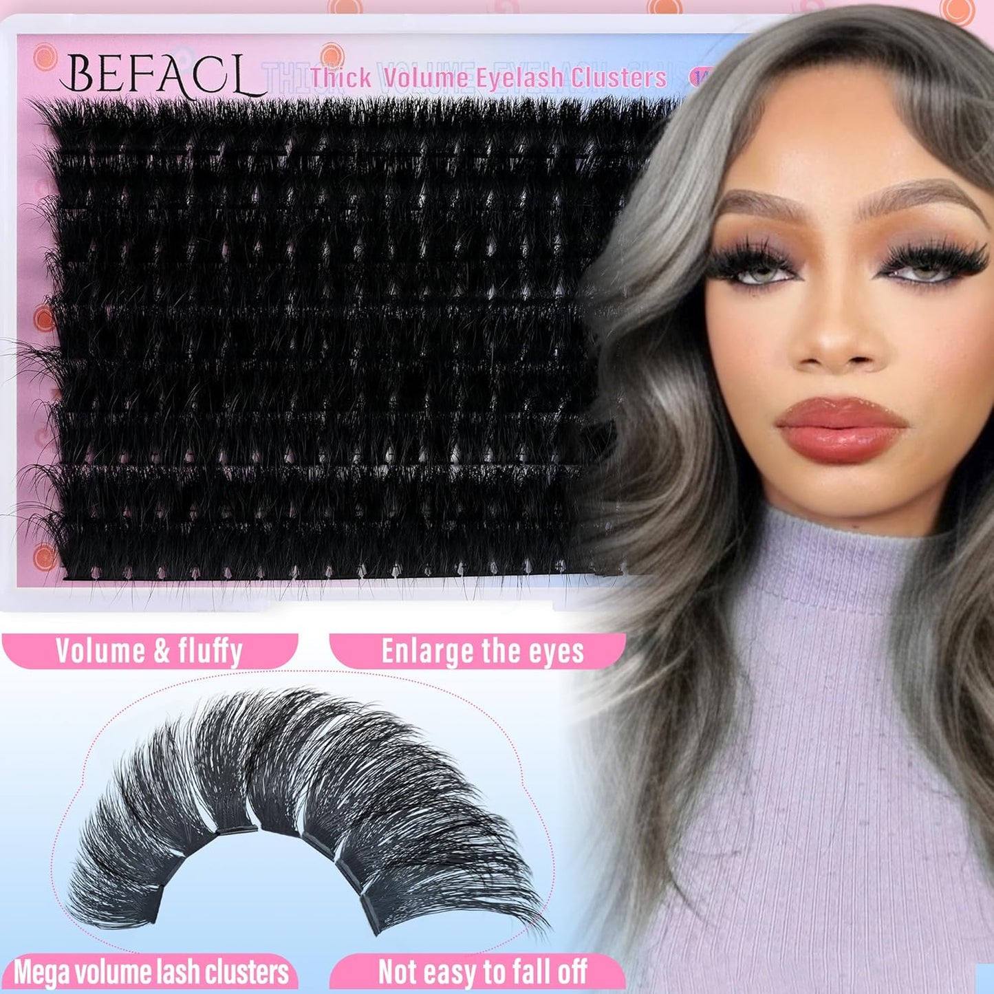 Lash Clusters Fluffy Eyelash Extensions 280D Individual Eyelashes 14-25mm DIY Lashes Extension Mega Volume False Eyelashes by BEFACL(Dramatic)