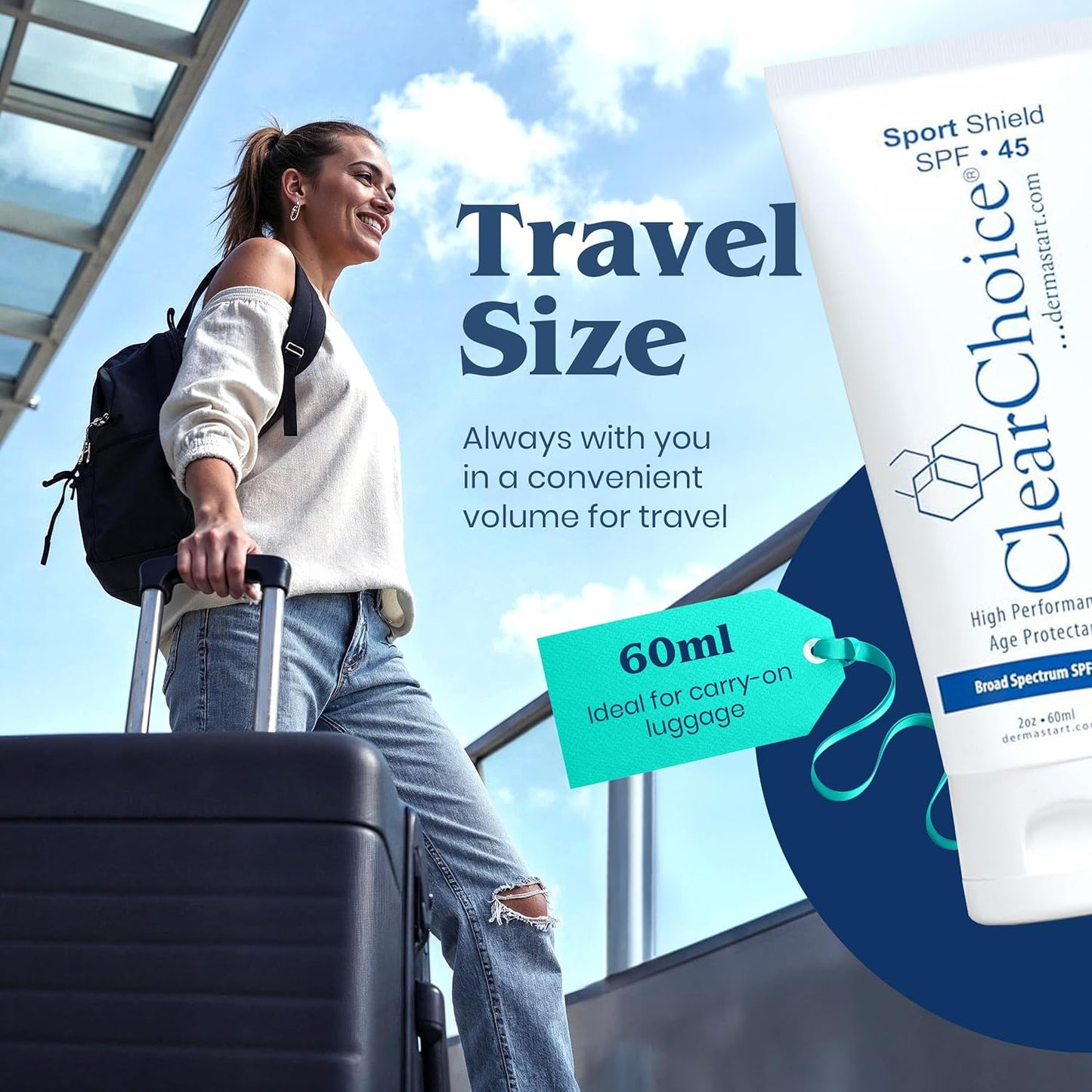 Clear Choice Travel Size Sunscreen for Face SPF 45, Mineral Oil Free Sunblock & Light Moisturizer with Zinc Oxide, Reef-Safe, Broad Spectrum, No White Cast, Dermatologist Recommended 2oz