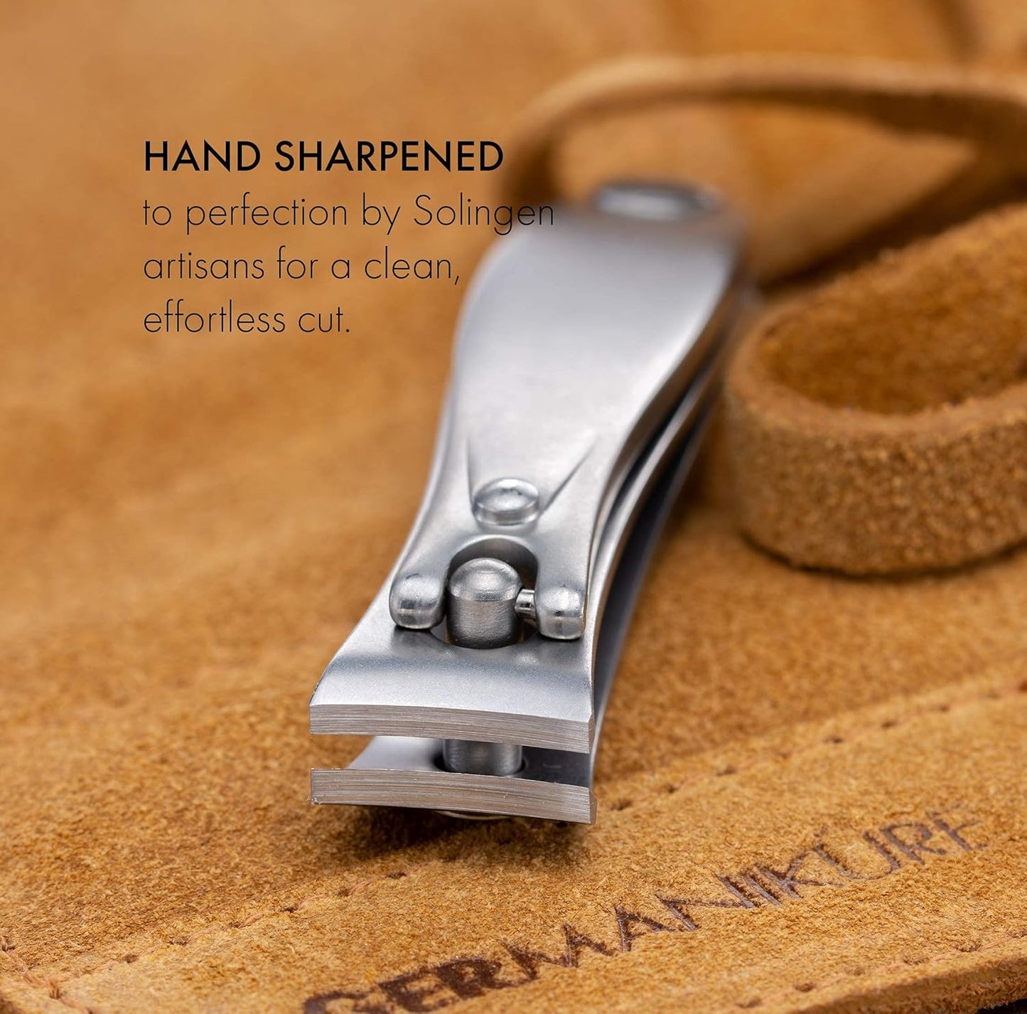 GERMANIKURE 4pc Mini Professional Manicure Set in Suede Case - FINOX Stainless Steel Tools Made in Solingen Germany, Glass Nail Care Supplies Made in Czech Republic