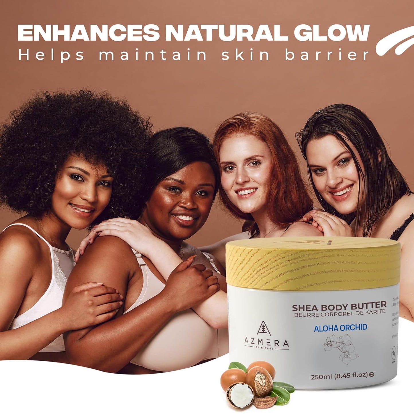 AZMERA Handcrafted Whipped Shea Body Butter – Luxurious Orchid Scented Moisturizer for Dry, Sensitive Skin with Argan Oil & Vitamin E – Vegan, Non-Greasy Skincare – 8.82 oz