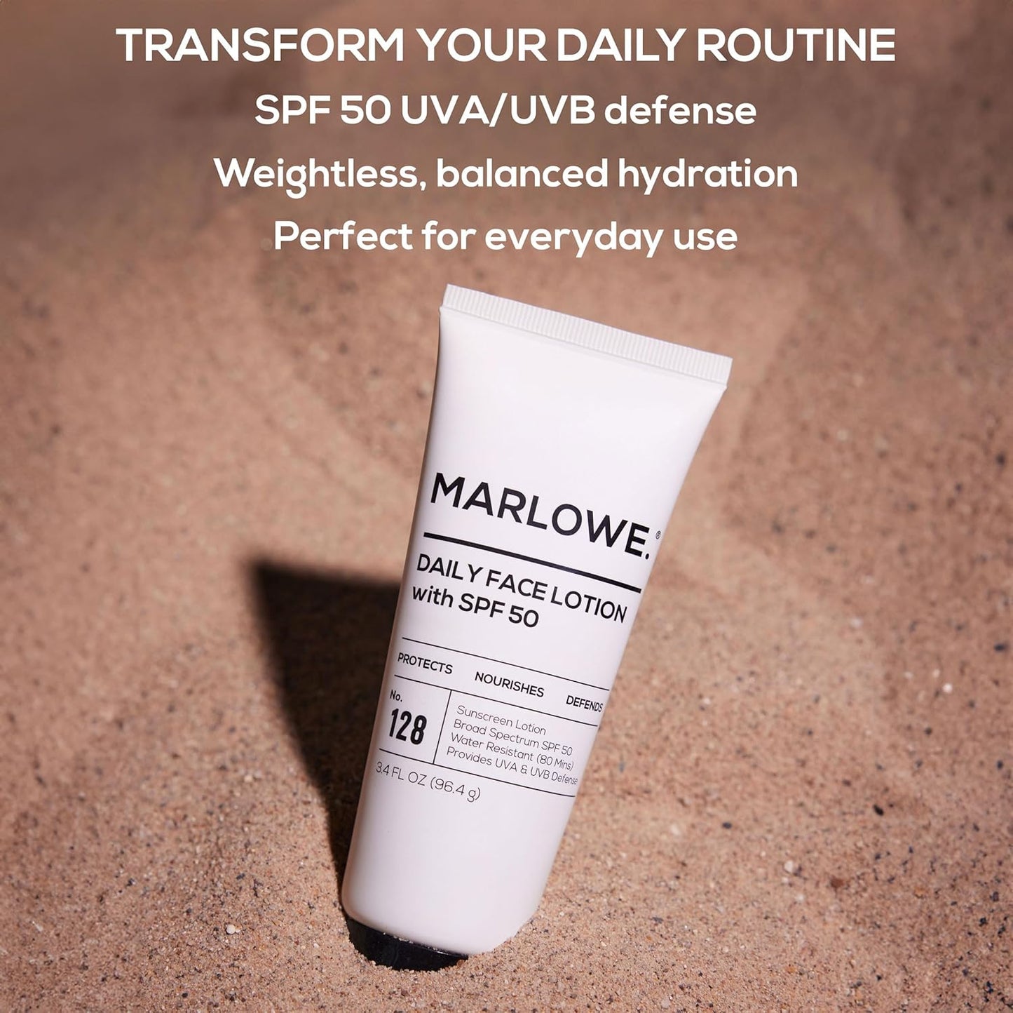 MARLOWE. No. 128 Men's Facial Lotion with Sunscreen SPF 50, 3.4 oz, Oil-Free, Lightweight Daily Face Moisturizer for Men, Includes Natural Extracts to Hydrate, Nourish & Soothe