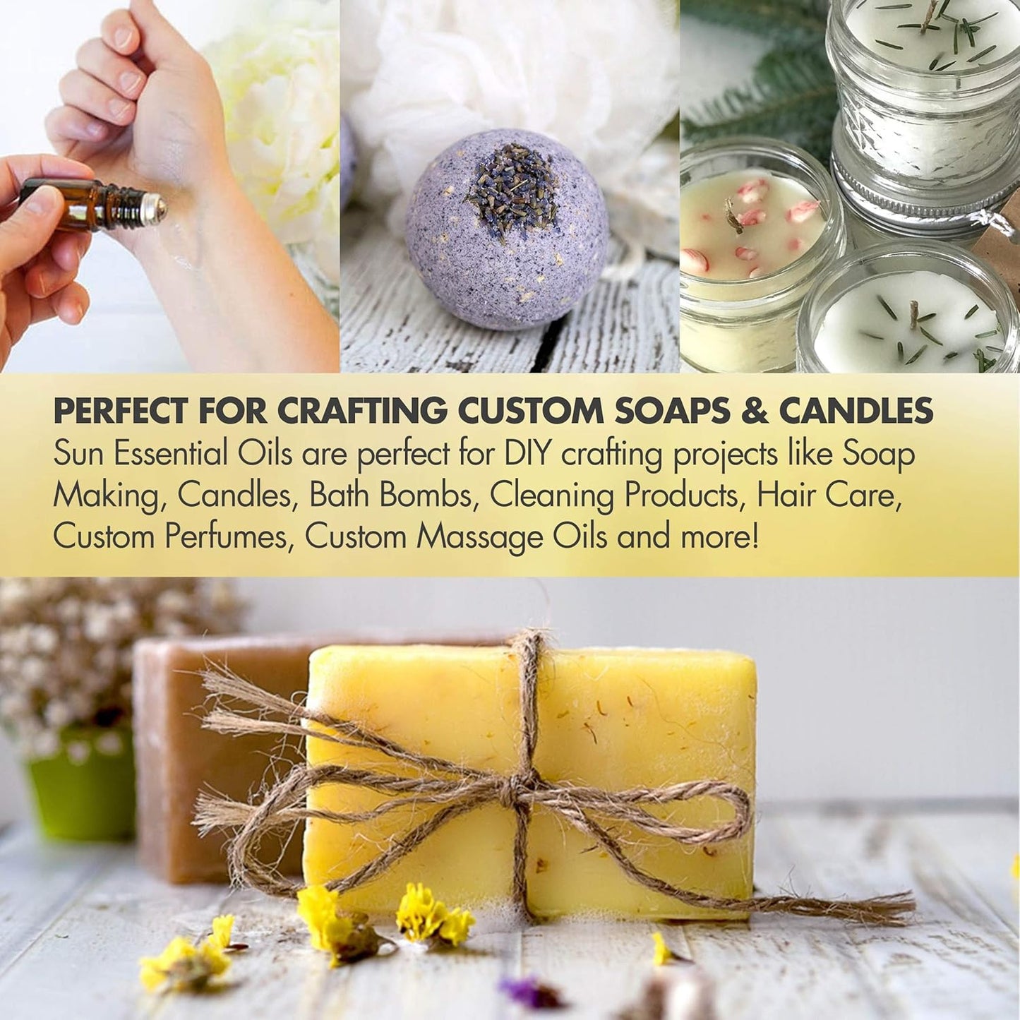 Sun Essential Oils - 2 oz Rosemary Essential Oil for Hair Growth, Skin, Scalp - Drops for Diffuser, Humidifier & Aromatherapy Massage - DIY Candle, Lotion & Shampoo Making - Help Sleep