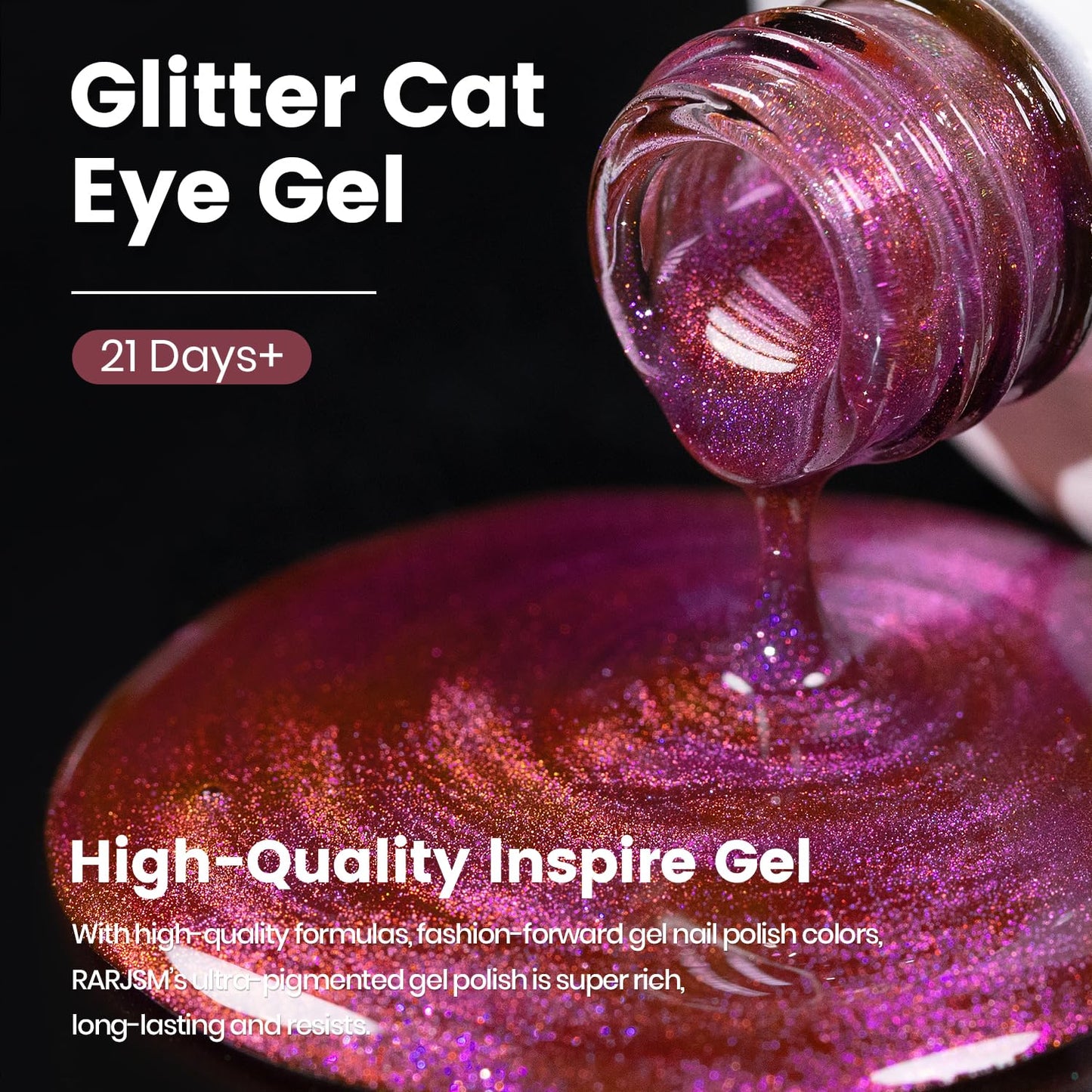 RARJSM Rose Pink Aurora Cat Eye Gel Nail Polish Multichrome Color Glitter Fuchsia Candy Glass Diamond Cat Eye Gel Polish with Magnet Stick Soak off UV LED Curing Requires Home Salon Diy Nail Art