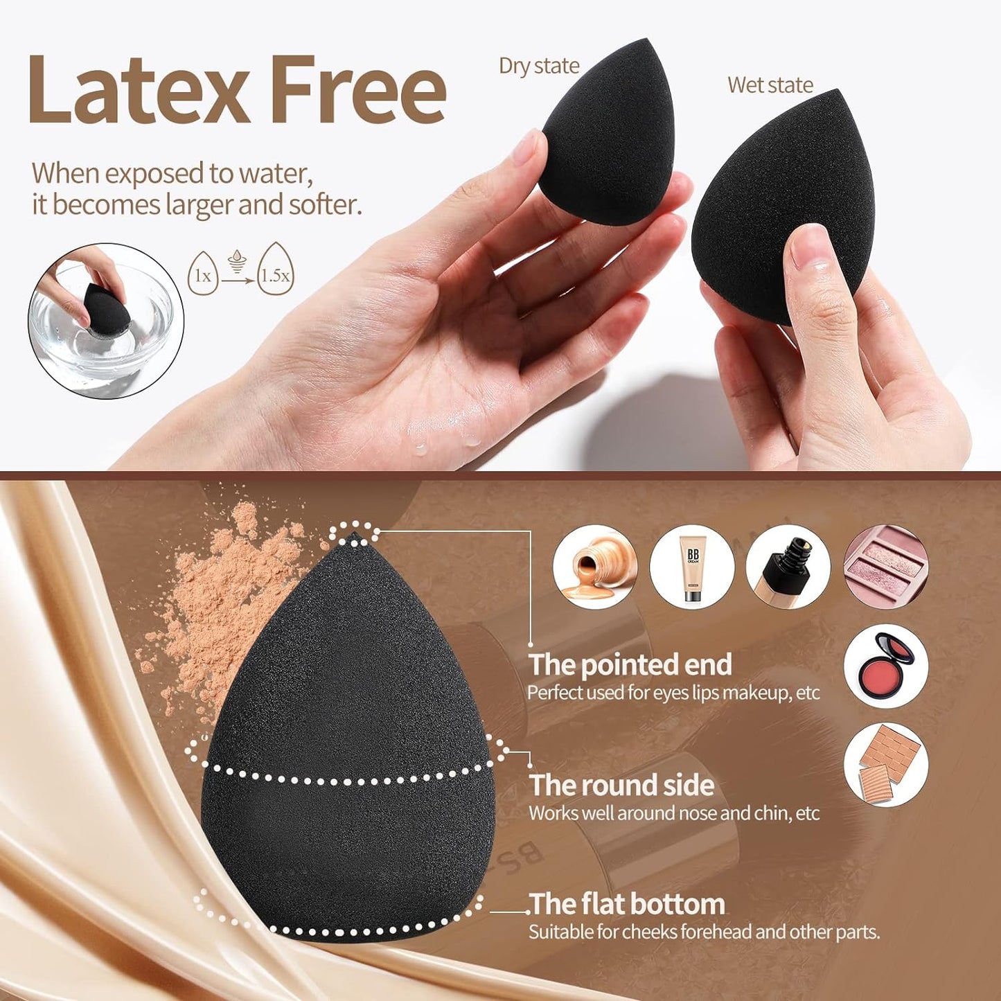 BS-MALL Makeup Brush Set 11Pcs Bamboo Synthetic Kabuki Brush Set Foundation Powder Blending Concealer Eye shadows Blush Cosmetics Brushes with Organizer Bag & Makeup Sponge