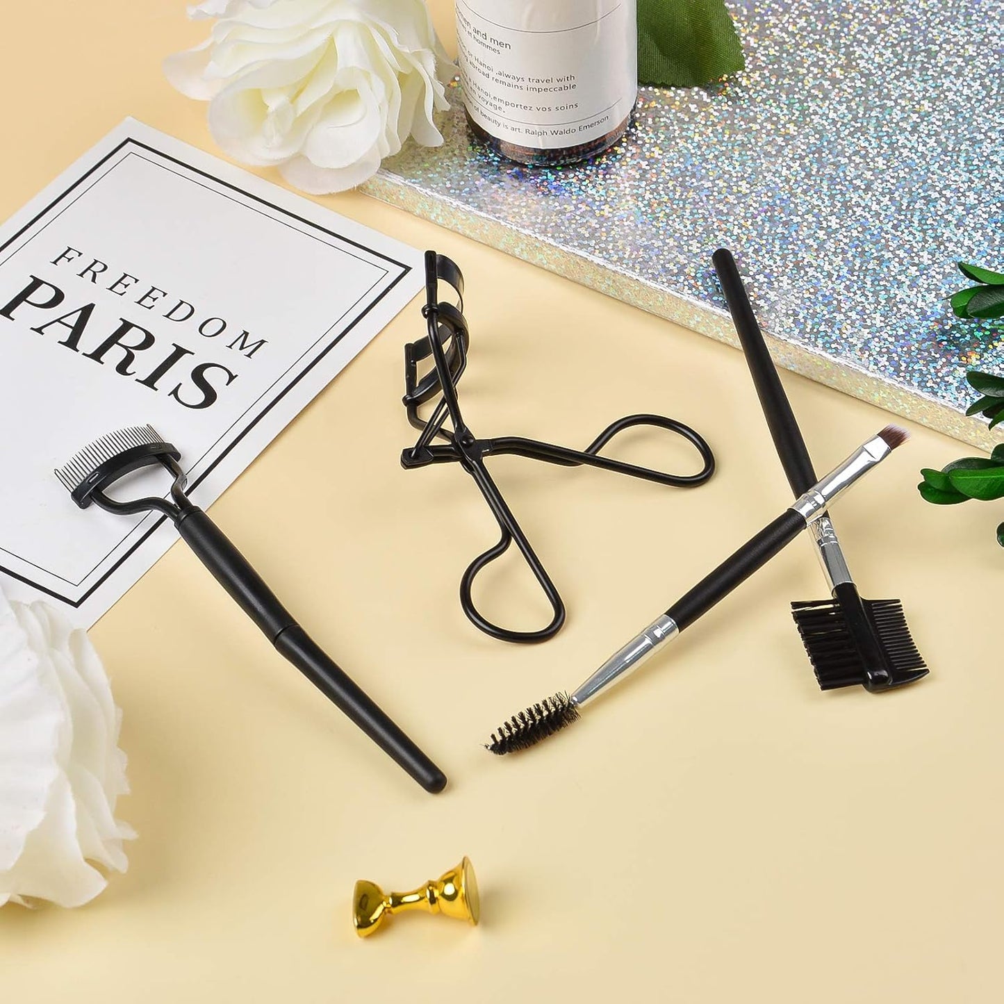 Eyelash Comb Brush Tools EBANKU 4pcs Eyebrow Brush Comb Eyelashes Curler Lash Separator Tool Double Ended Professional Eye Brow Spoolie Brushes for Makeup Grooming (Black)