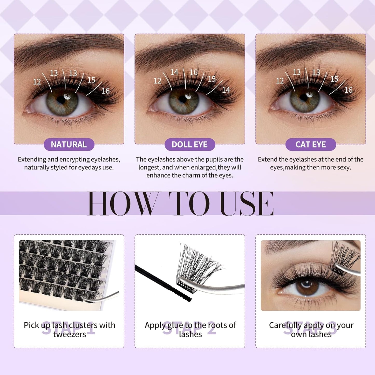 Lash Clusters Wispy Individual Lashes Fluffy Thick Volume Eyelash Clusters DIY False Eyelashes D Curl Cluster Eyelash Extensions Comfortable Lash Extension for Beginners by WENDY LASHES(C3/C9-D-1216)