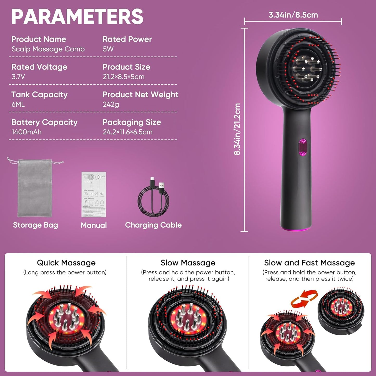 3 in 1 Scalp Massager Hair Growth Hair Oil Applicator,Electric Scalp Brush for Home,IPX7 Waterproof Electric Head Massager