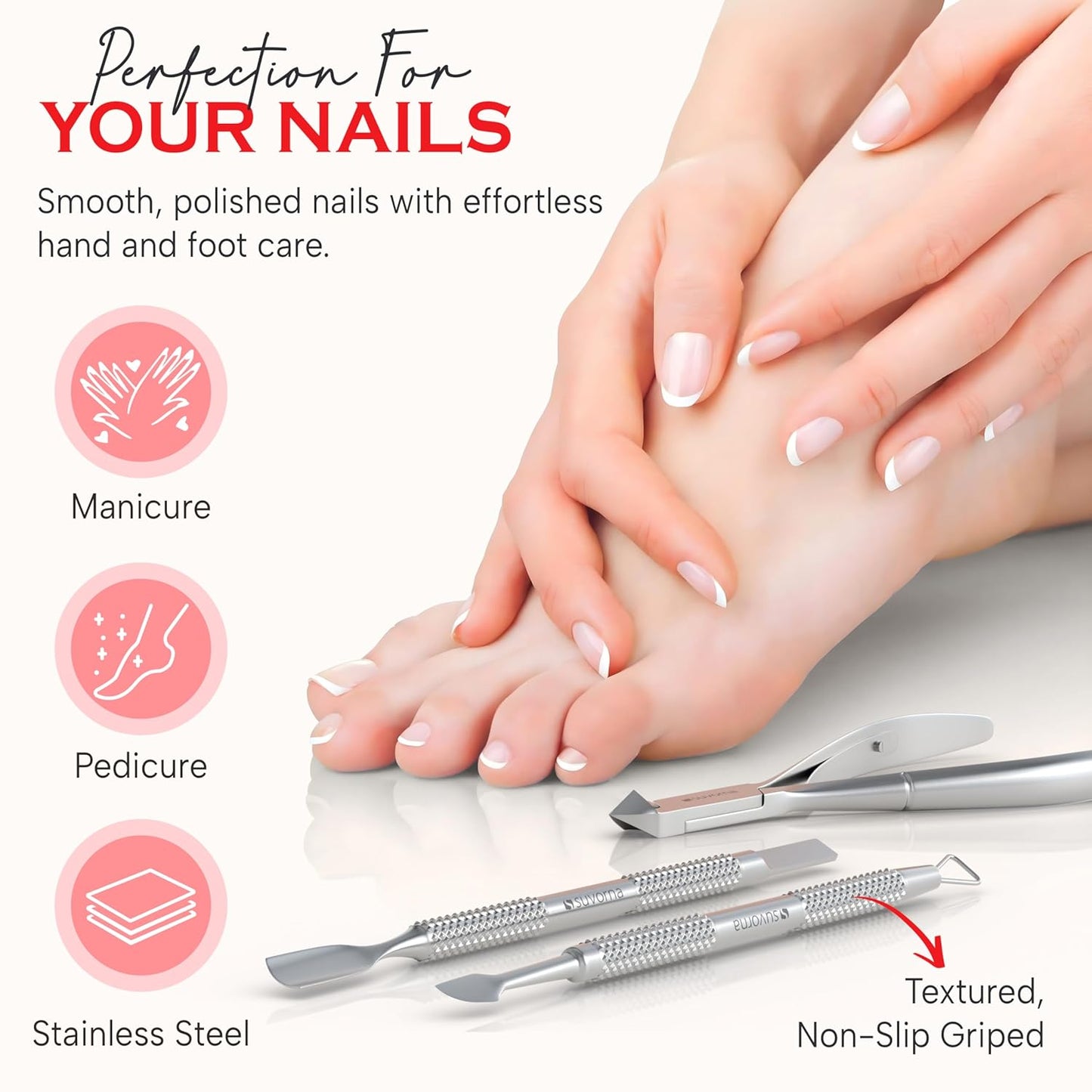 Cuticle Nippers with Cuticle Pusher, Nail Scraper and Gel Remover โ Professional Stainless Steel Cuticle Trimmer Set for Manicure - Cuticle Set for Fingernails and Dead Skin (Silver, 3 PCS)