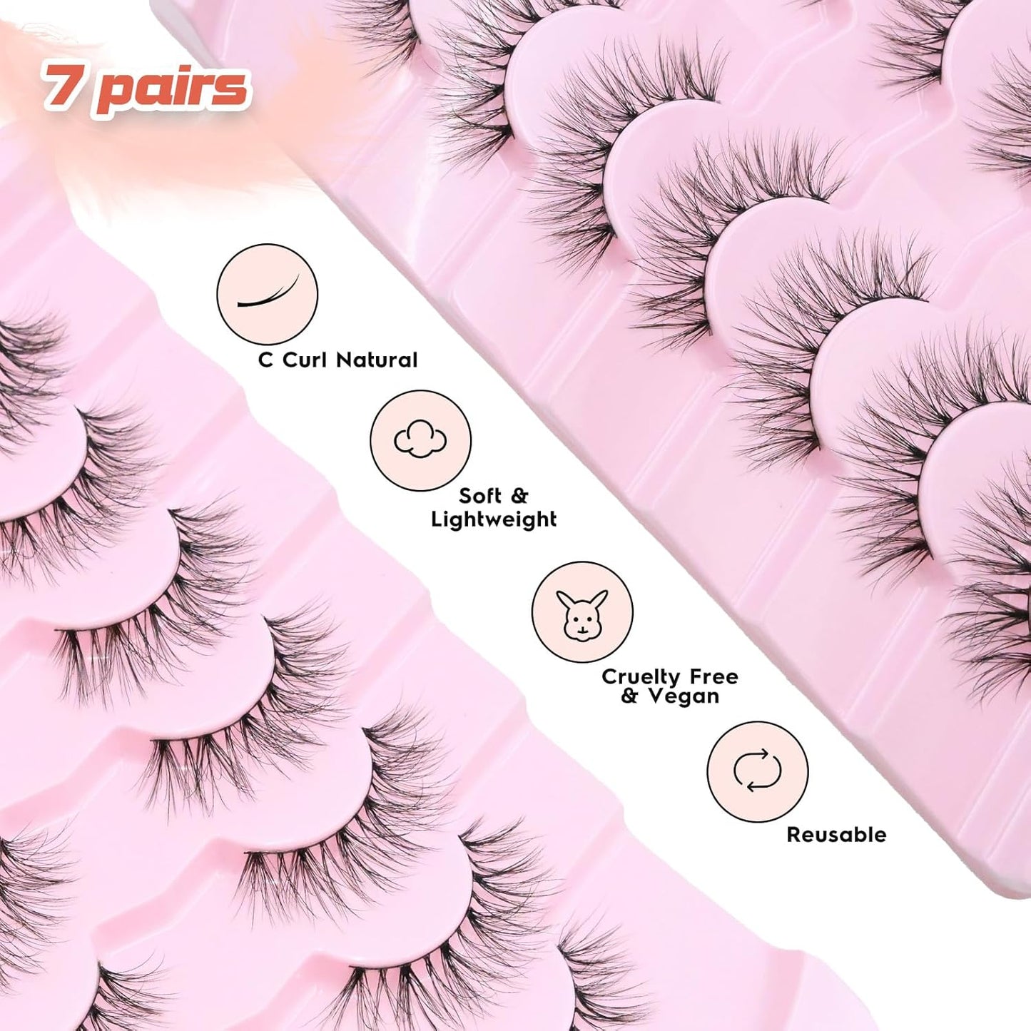 False Lashes Natural Wispy Eyelashes 11mm Short Lashes 3D Volume Fake Eyelashes Thin Cotton Band C Curl Soft Strip Eye Lashes Pack 7 Pairs Siligli