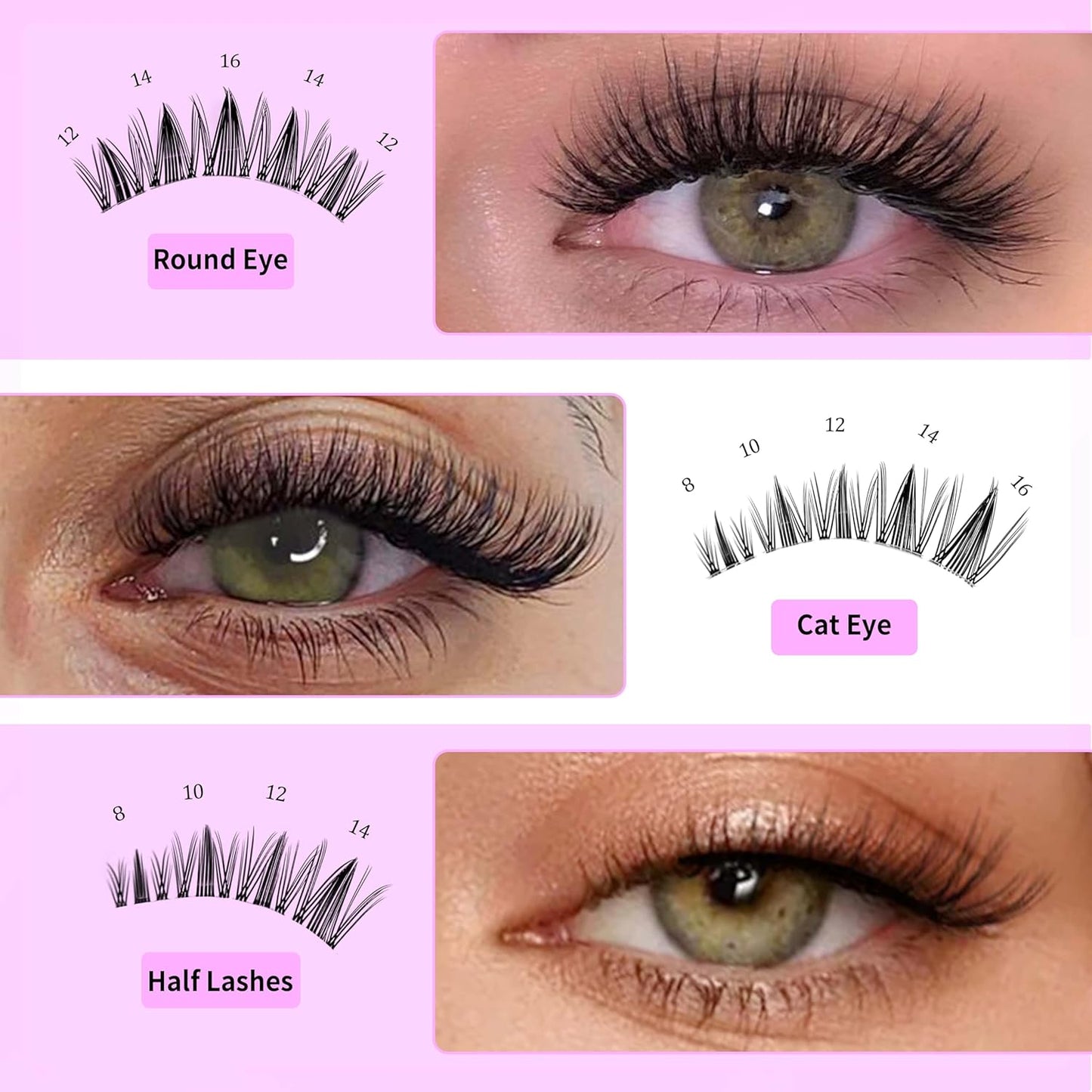 VEYESBEAUTY Lash Clusters Kit Eyelash Extensions Thin & Invisible Band DIY Individual False Eyelashes Newbie's Five-Second Series Wispy Lash Tray for Self-application, Manga Lash 8-18mm Mixed Length