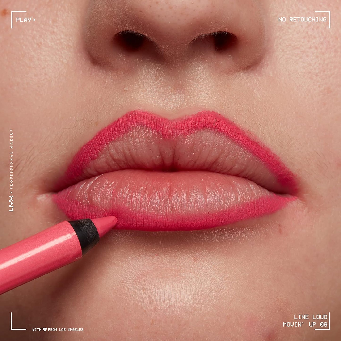 NYX PROFESSIONAL MAKEUP Line Loud Lip Liner, Longwear and Pigmented Lip Pencil with Jojoba Oil & Vitamin E - Movin' Up (Bright Pink Peach)