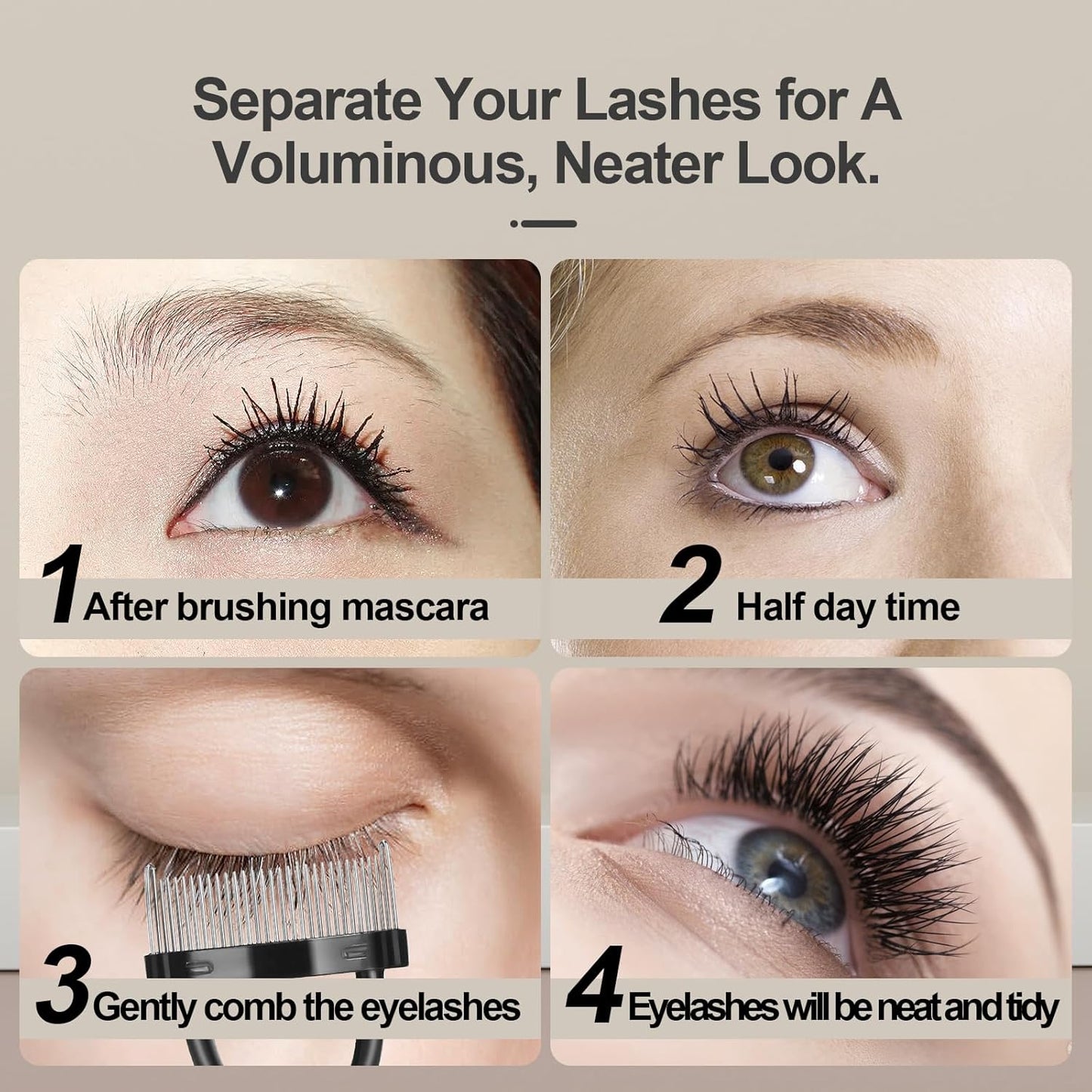 Eyelash Comb Lash Separator Tool Brow Brush & Lash Spoolie Professional Eye Makeup Tools (4 Pieces Set)