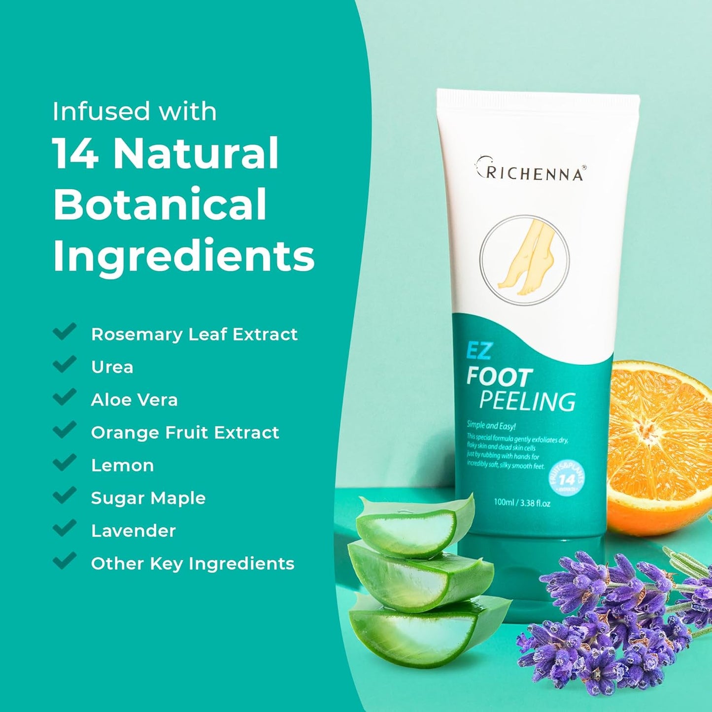 EZ Foot Care Cream - Advanced Exfoliating Urea Foot Cream for Dry Cracked Heels and Feet | 14 Natural Ingredients | Repairs, Hydrates and Smoothens Dry Cracked Feet - 100ml /3.38 fl. oz